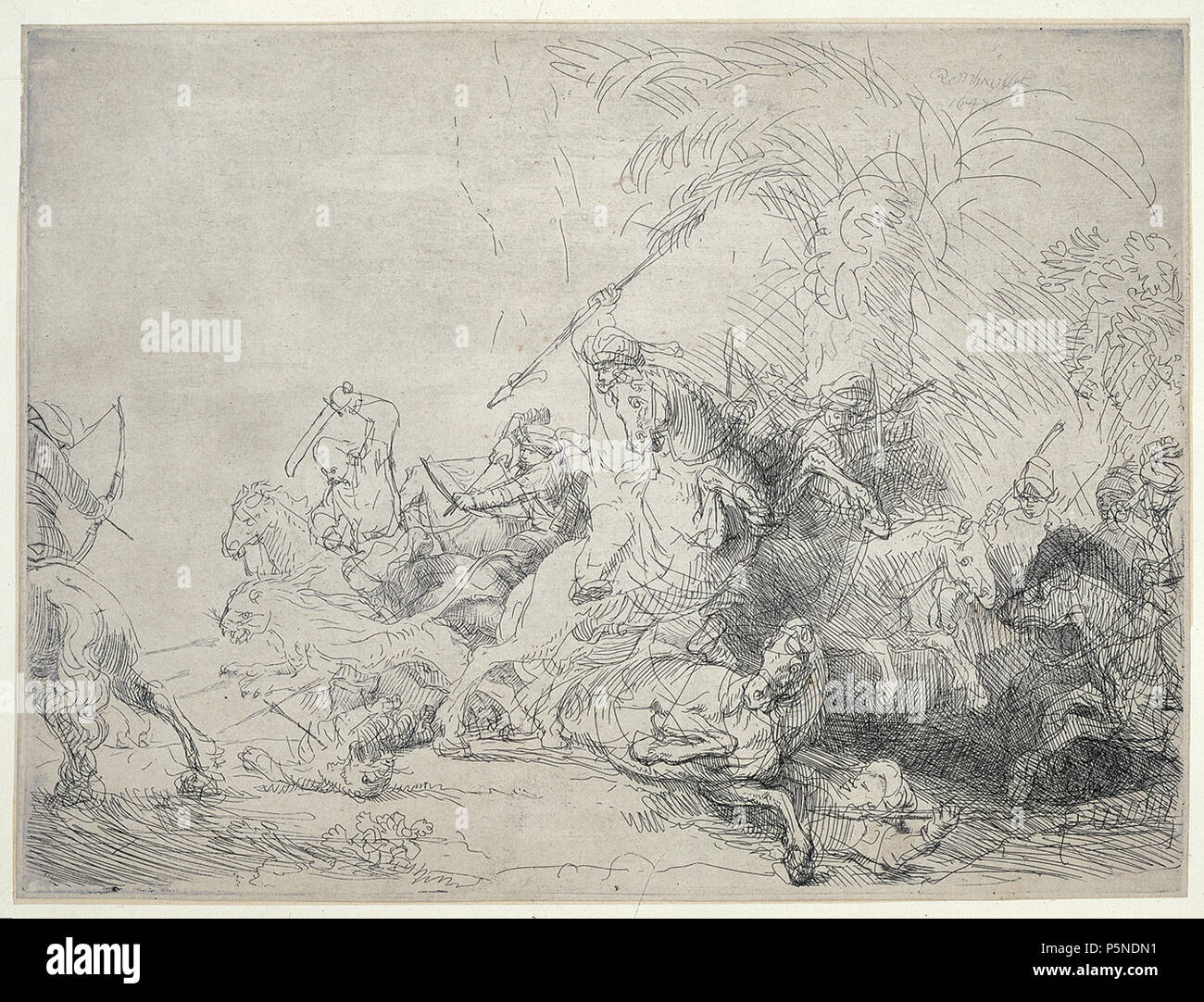 The Large Lion Hunt  1641. N/A 158 B114 Rembrandt Stock Photo