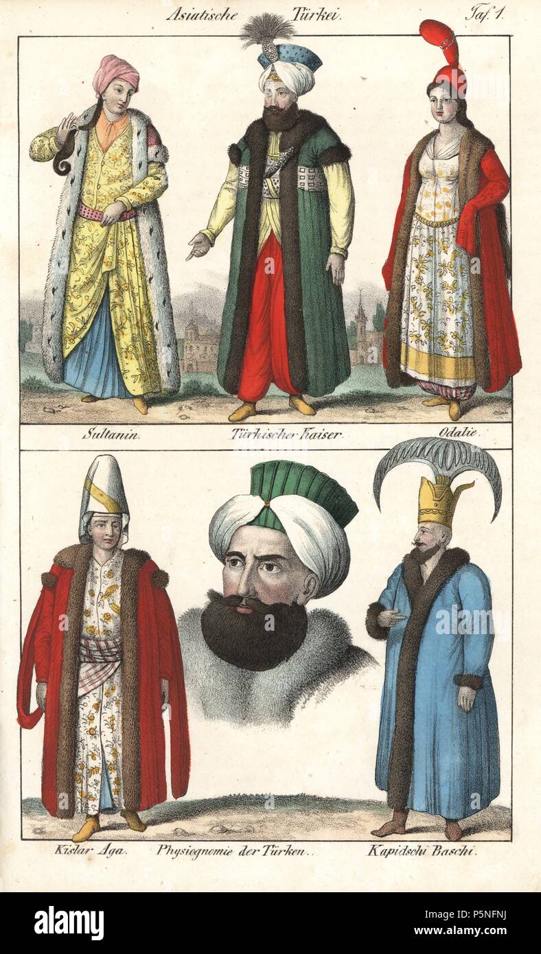 Costumes of Turkey including high ranking courtiers sultan, sultana