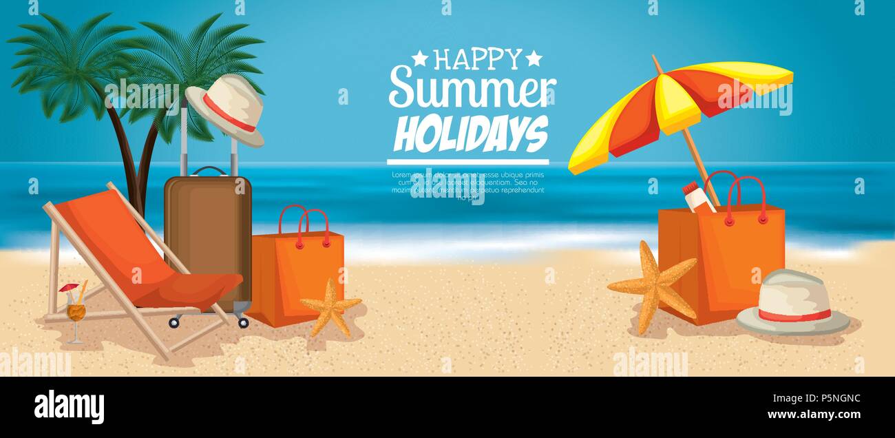 beach with summer holidays icons Stock Vector Image & Art - Alamy