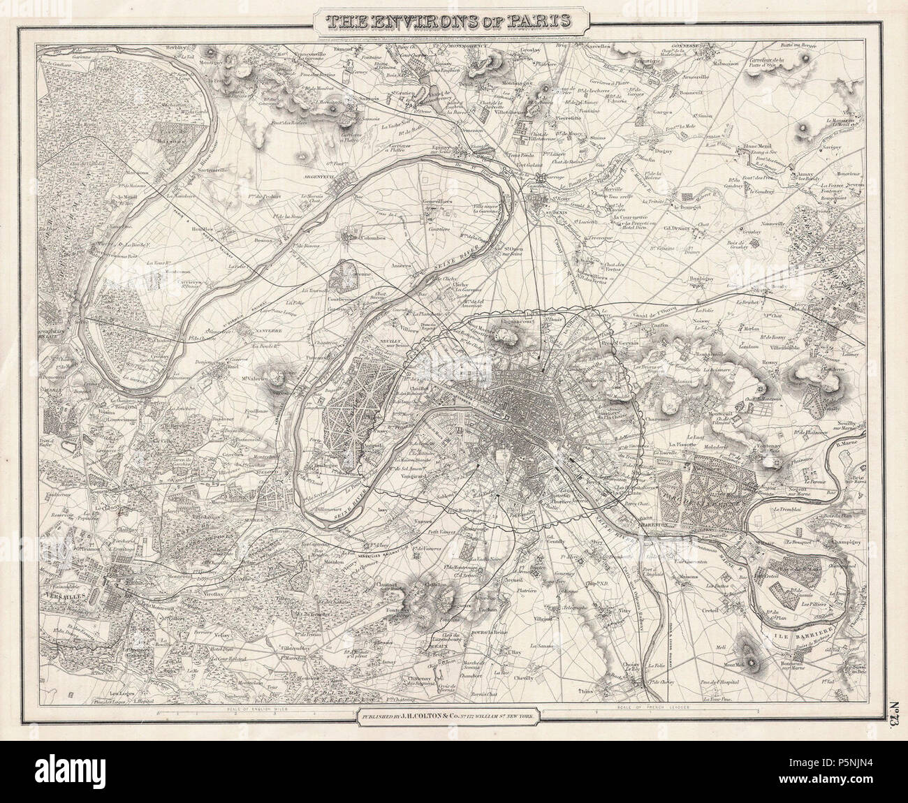 1857 Colton Map of Paris, France - Geographicus - Paris-cbl-1855. Stock Photo