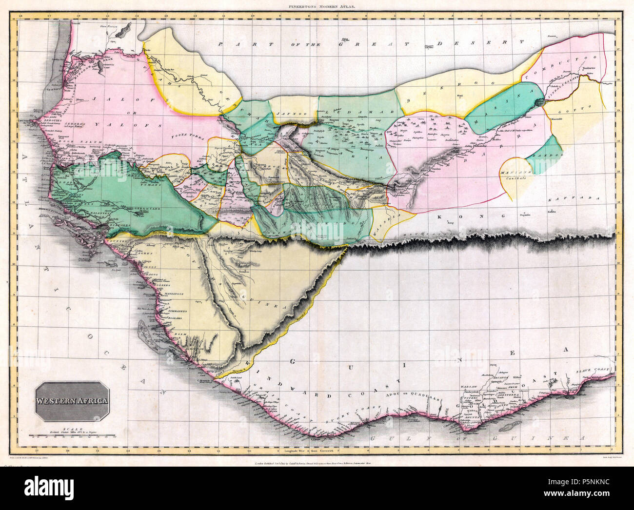 N/A. Deutsch: Alte Landkarte von Afrika von John Pinkerton aus dem Jahr  1813. Die fiktiven 'Kong-Berge' sind eingezeichnet. English: Old map from  Africa, made by John Pinkerton in 1813. The map shows