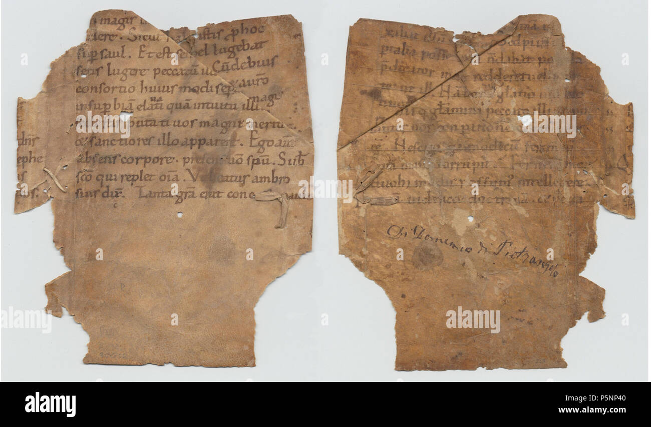 N/A. MS 130 in the Bancroft Library, University of California, Berkeley. One leaf from a tenth century Latin work, generally considered to be a commentary on the Book of Kings. 200 x 167 mm. c. 10th century AD. Unknown Italian() scribe 167 BANC MS 130 Stock Photo