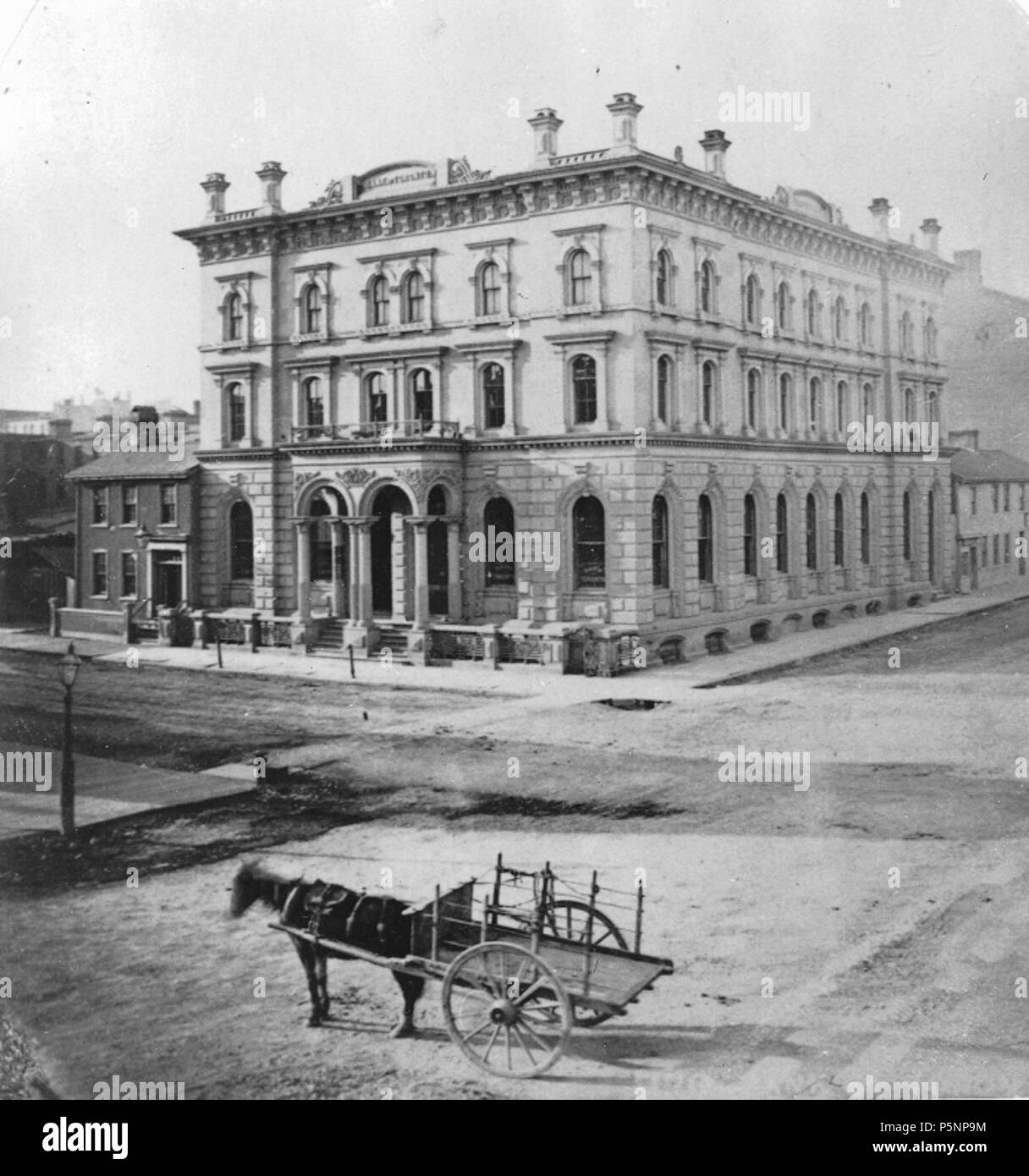 N/A. English: Bank of Toronto, northwest corner of Church and Wellington Streets, Toronto, Canada. 1868.   William Notman  (1826–1891)     Alternative names William McFarlane Notman  Description Canadian photographer and businessperson  Date of birth/death 8 March 1826 25 November 1891  Location of birth/death Paisley, Scotland Montreal, Quebec, Canada  Work location Montreal, Quebec, Canada  Authority control  : Q3495973 VIAF:66769327 ISNI:0000 0000 7370 7964 ULAN:500023579 LCCN:n85325240 Open Library:OL5301228A WorldCat 168 Bank of Toronto 1868 Stock Photo