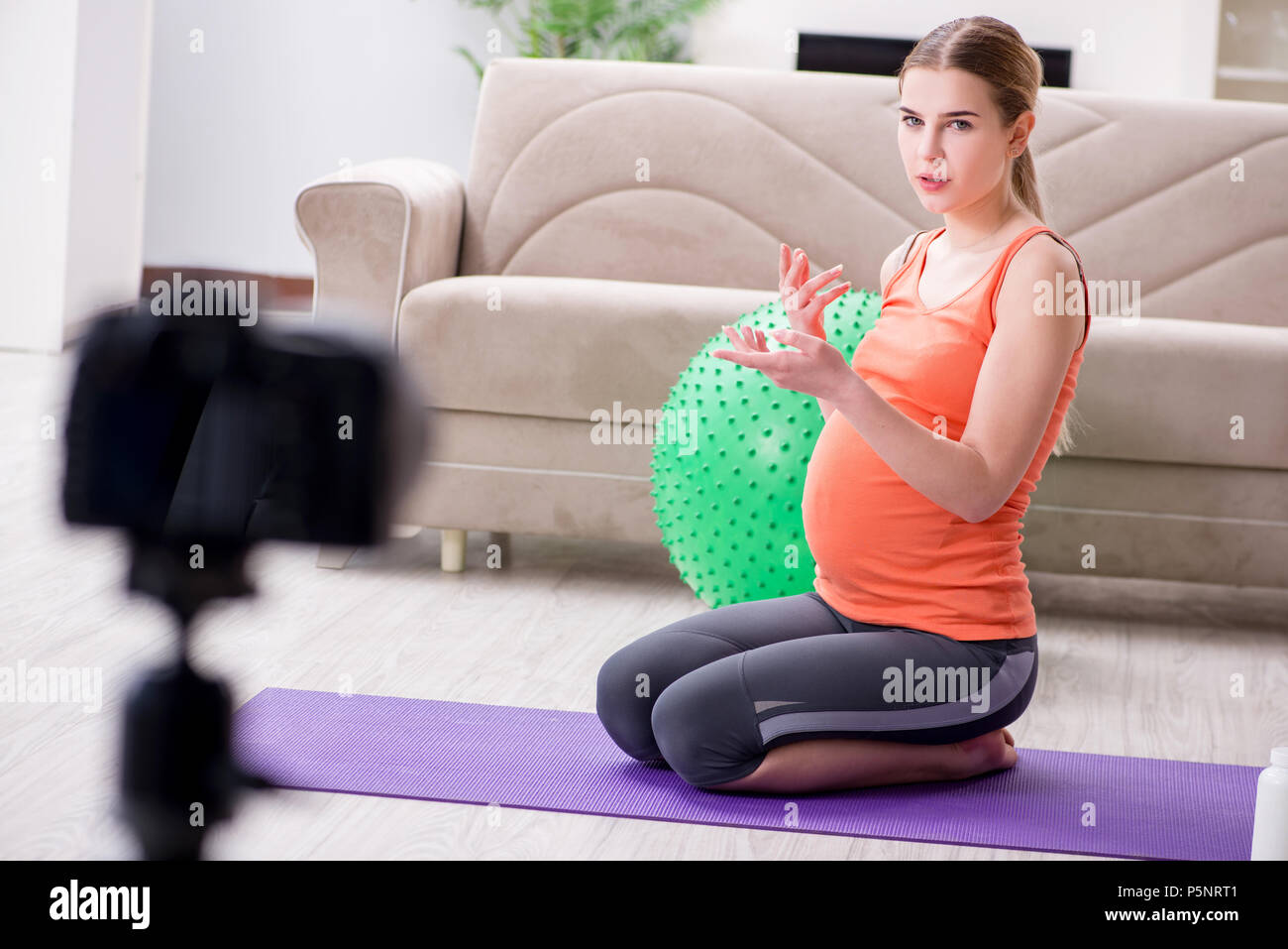 pregnant-woman-recording-video-for-blog-and-vlog-stock-photo-alamy