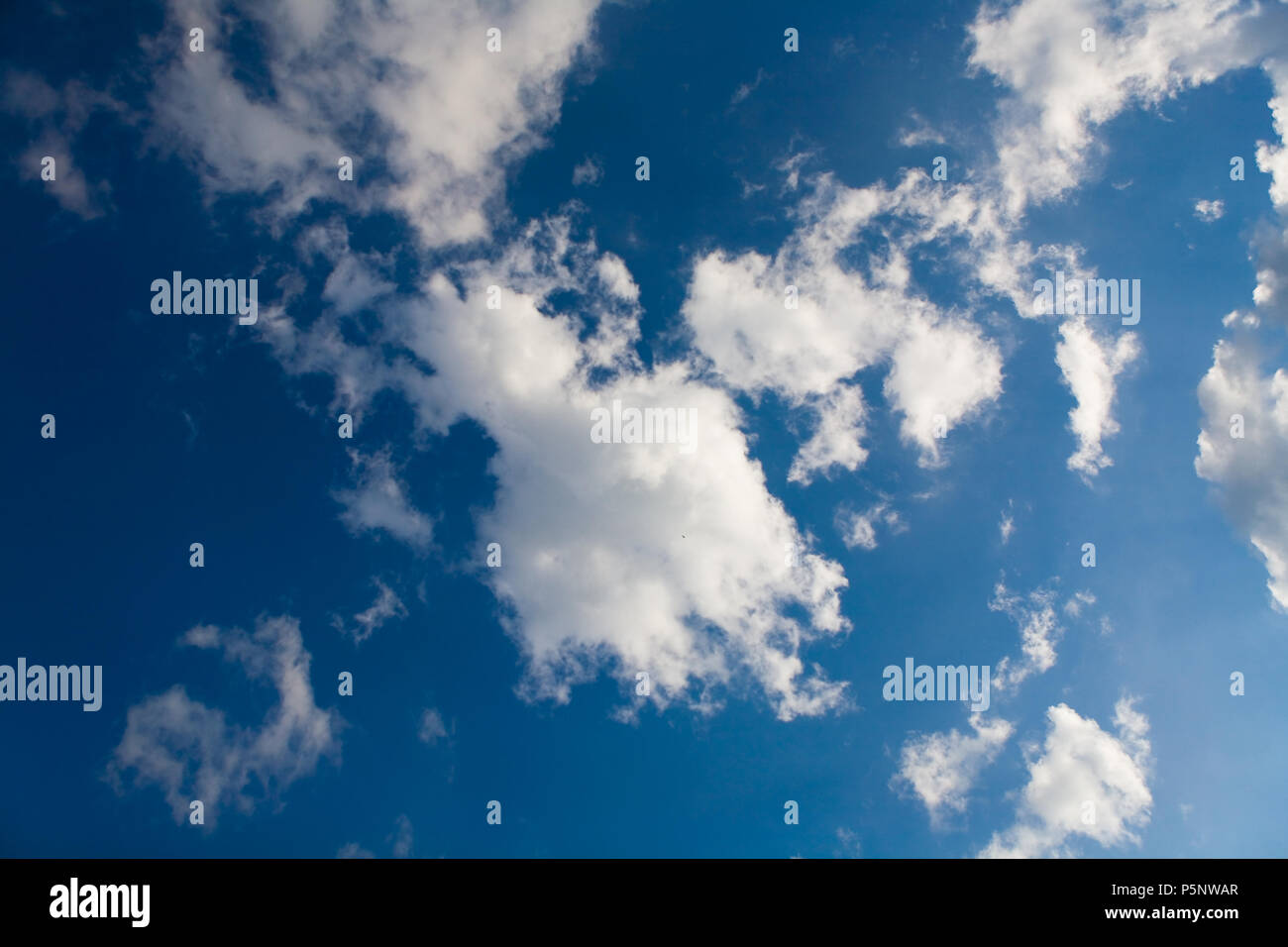 Beautiful white clouds float across the sky. Nature. Stock Photo