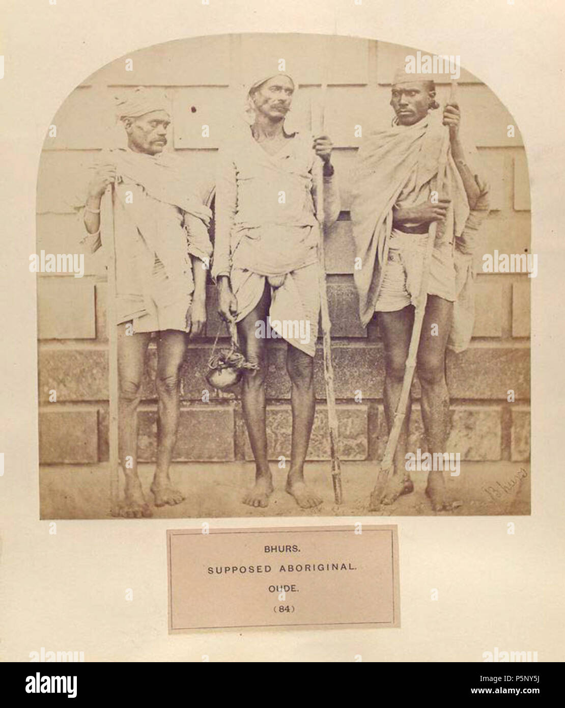 N/A. English: This image is from the book, The People of India, a series of photographic illustrations, with descriptive letterpress, of the races and tribes of Hindustan, originally prepared under the authority of the government of India, and reproduced. by J. Forbes Watson and John William Kaye between 1868 - 1875. between 1868 and 1875. J. Forbes Watson and John William Kaye 198 Bhurs, supposed aboriginal, Oude Stock Photo