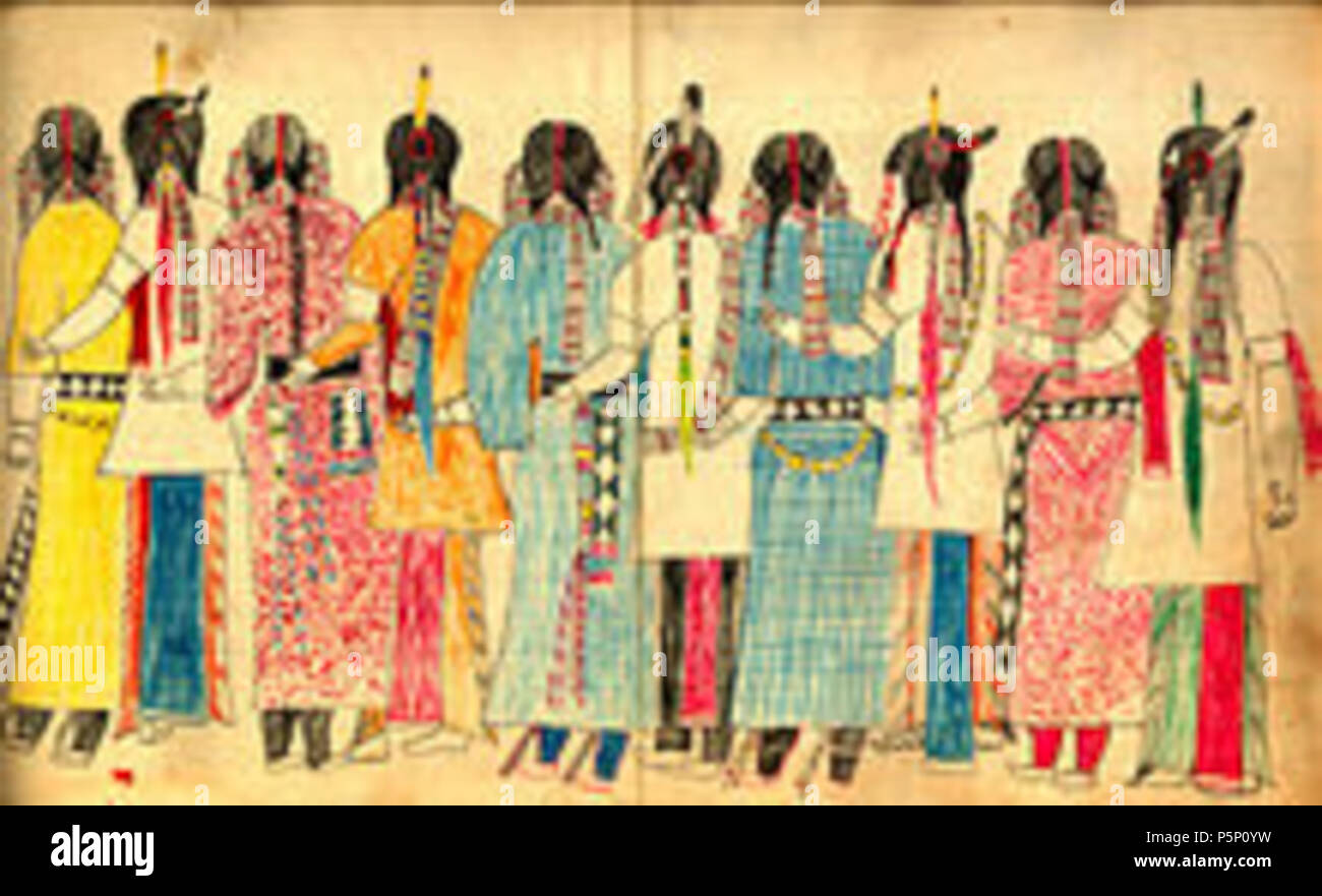 N/A. A ledger drawing by Lakota artist and leader Black Hawk, born ca. 1832. This work also appears in Janet Catherine Berlo's Spirit Beings and Sun Dancers: Black Hawk's Vision of the Lakota World (New York, NY: George Braziller in association with the New York State Historical Association, 2000) . between 1880 and 1881. Black Hawk 207 220px-Social Dance Stock Photo