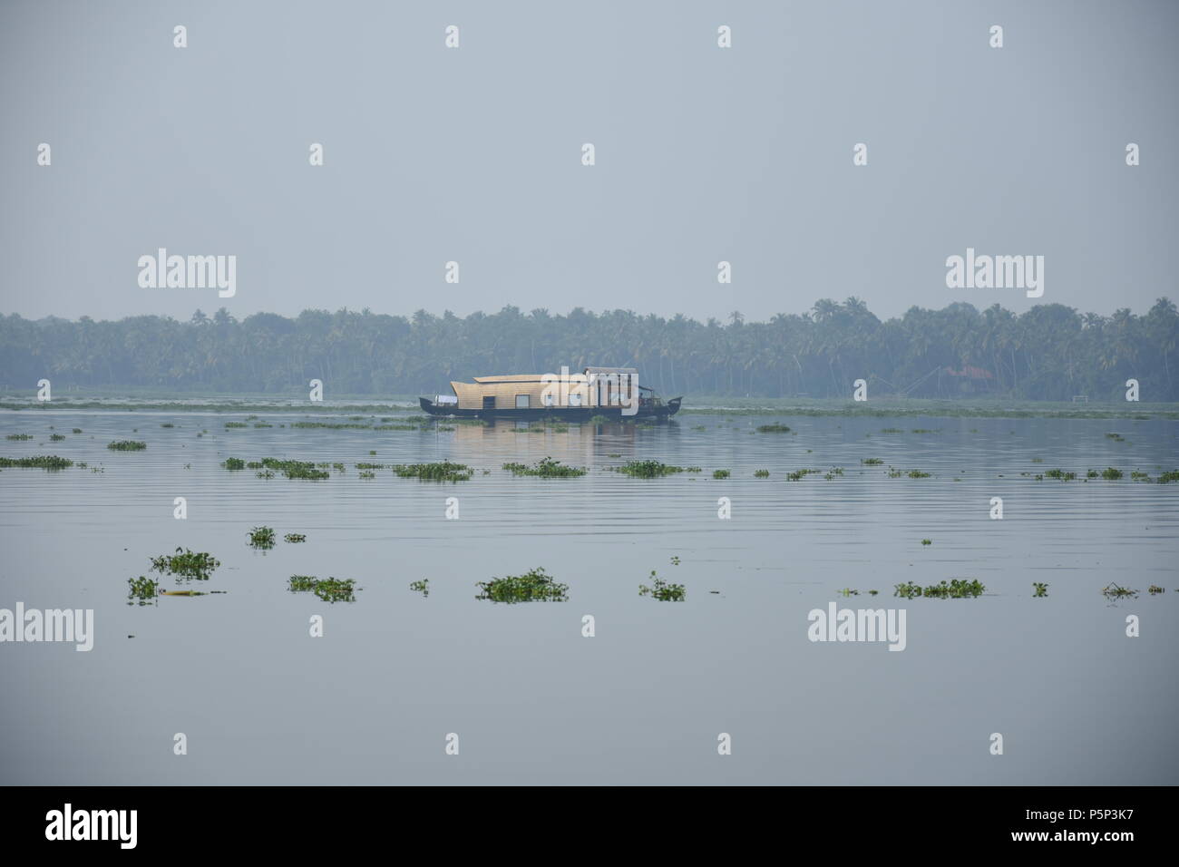 View of House boat riding in Vembanad kayal, Alappuzha. Stock Photo
