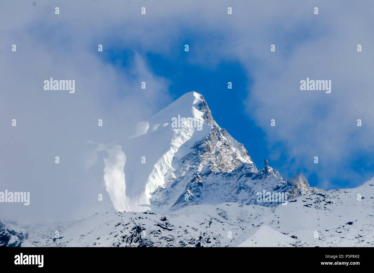 Snow covered mountain peak, Langtang Village, Langtang Valley, Nepal ...
