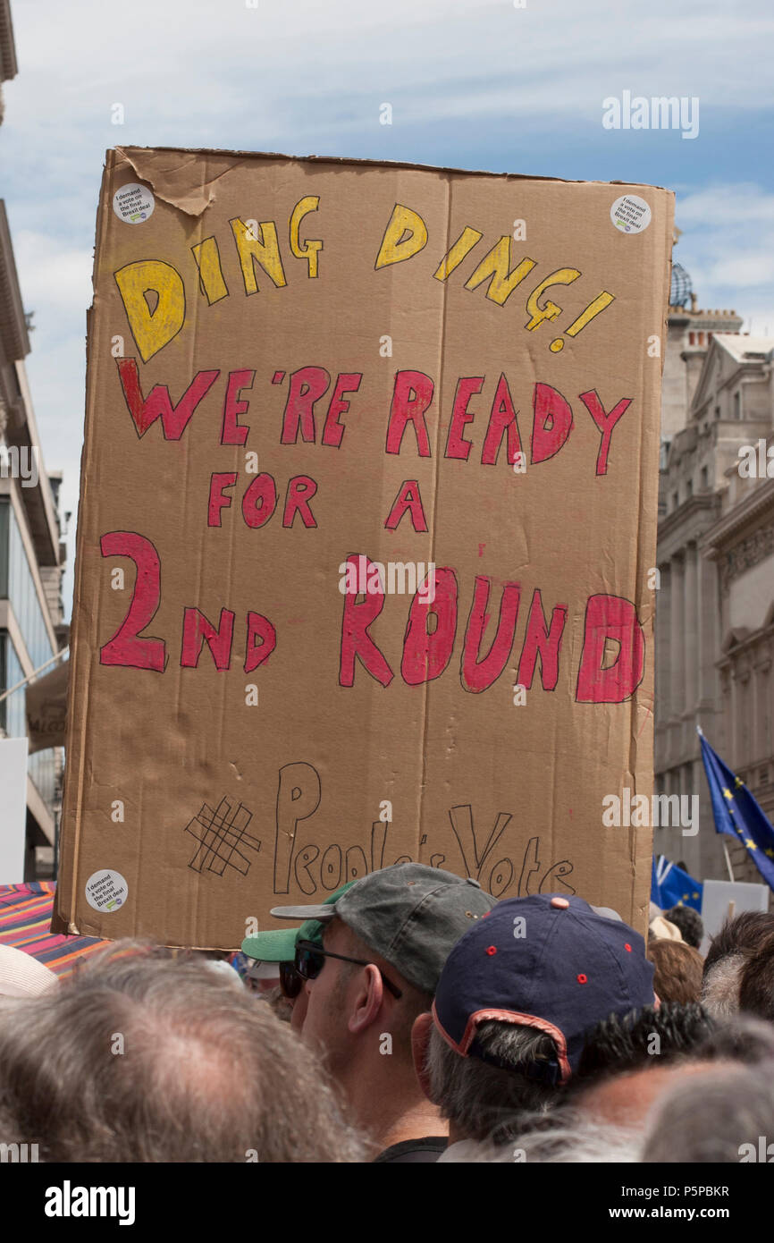People's Vote March, London, UK, 23rd June 2018. Banner: Ding Ding! We’re ready for a second round #People’s Vote. Stock Photo