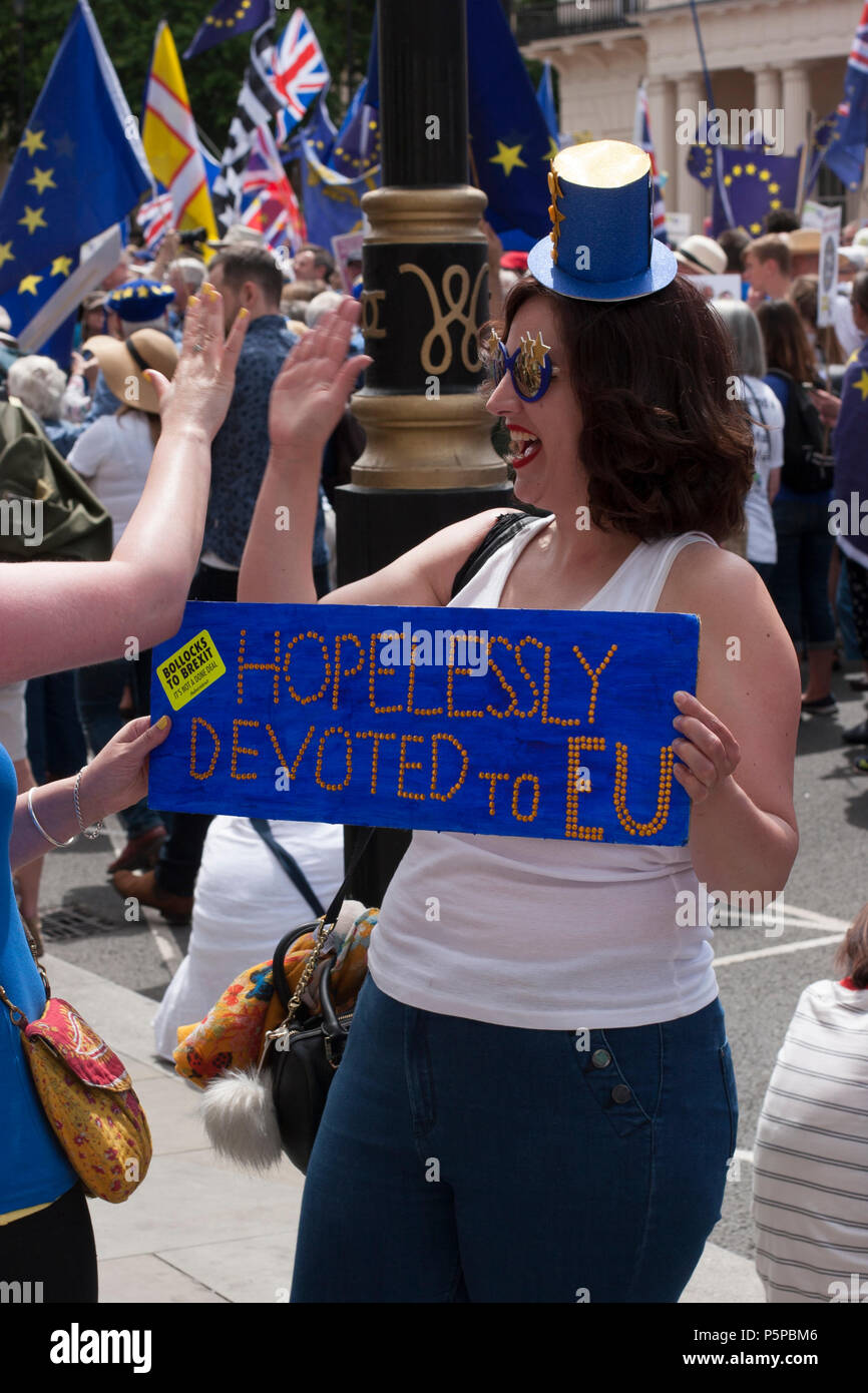 People's Vote March, London, UK, 23rd June 2018. Banner: Hopelessly devoted to EU. Stock Photo