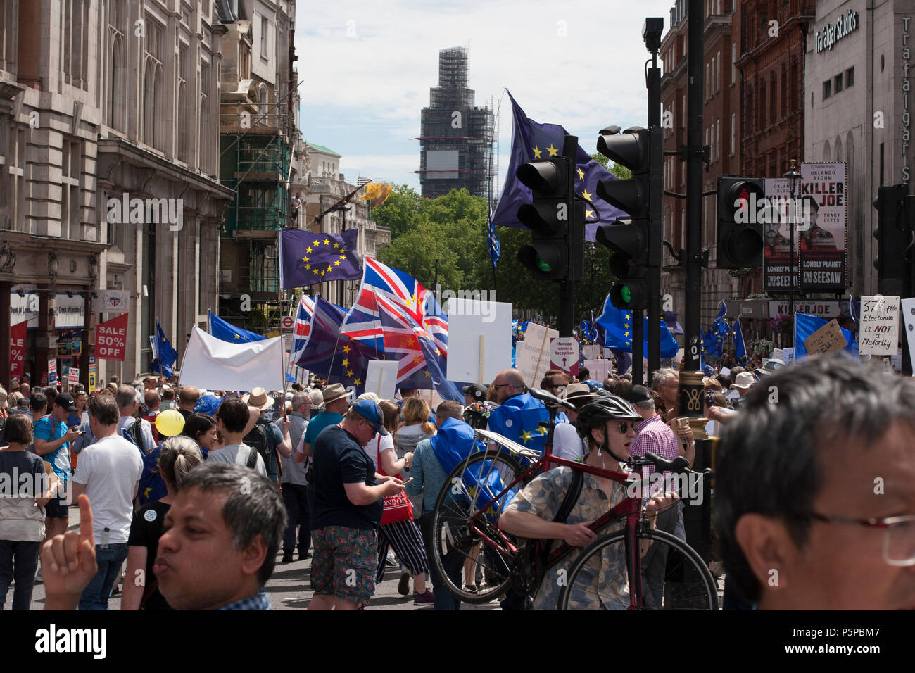 People's Vote March, London, UK, 23rd June 2018. View down Whitehall towards Big Ben (in scaffolding). Stock Photo