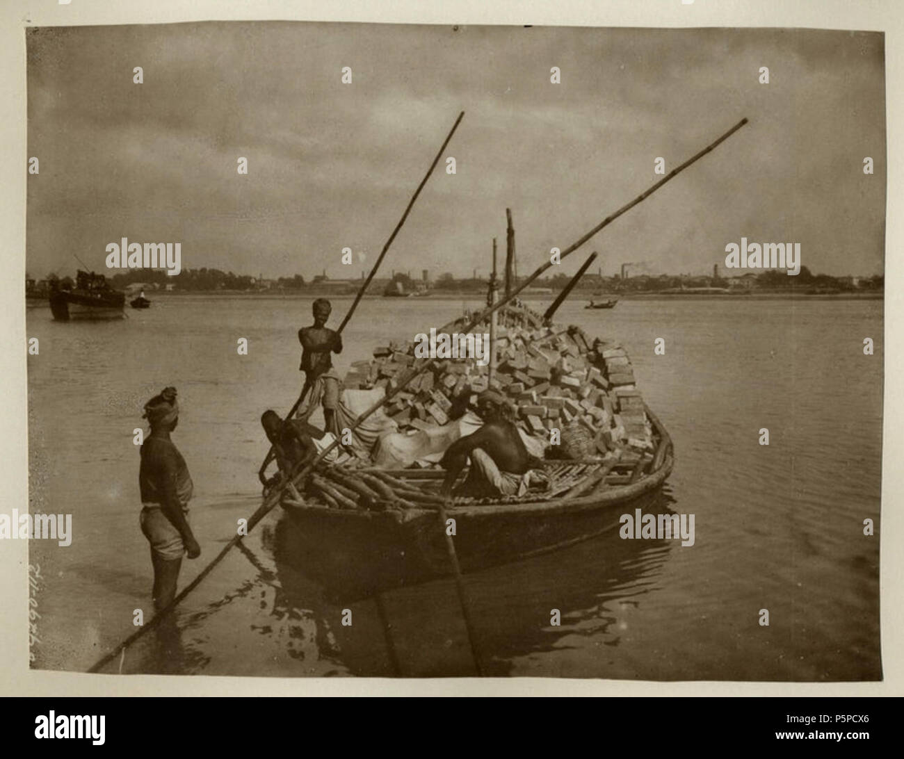 N/A. English Boat laden with building material in India . circa 1900