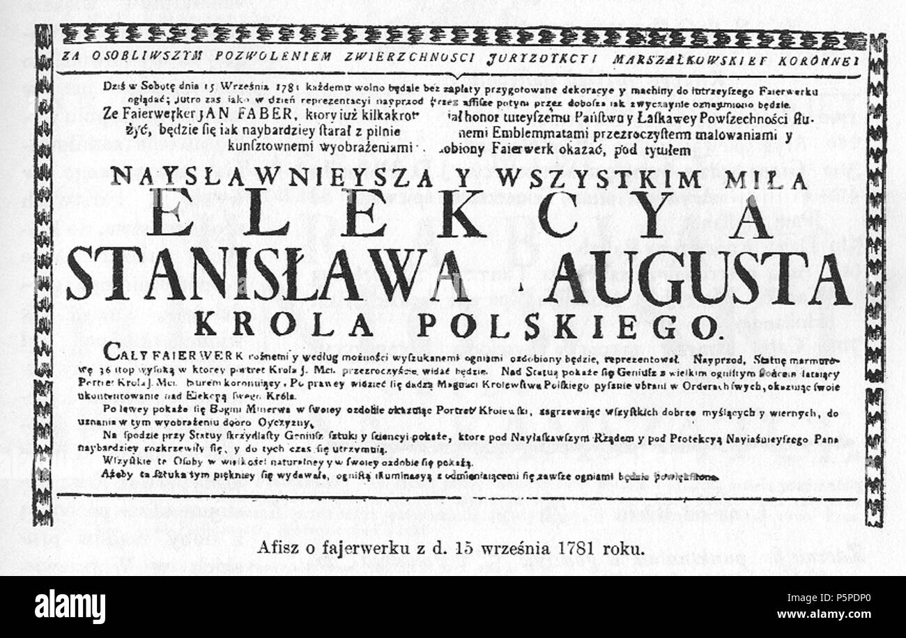 N/A. Polski: Afisz o fajerwerku z d.15 wrzenia 1781 roku . between 1900 and 1903.   Zygmunt Gloger  (1845–1910)       Description Russian historian, archaeologist, geographer and ethnographer  Date of birth/death 3 November 1845 16 August 1910 / 15 August 1910  Location of birth/death Tybory-Kamianka Warsaw  Authority control  : Q245332 VIAF:69054213 ISNI:0000 0001 2027 9297 LCCN:n85129339 NLA:35956234 Open Library:OL673718A WorldCat 65 Afisz Stock Photo