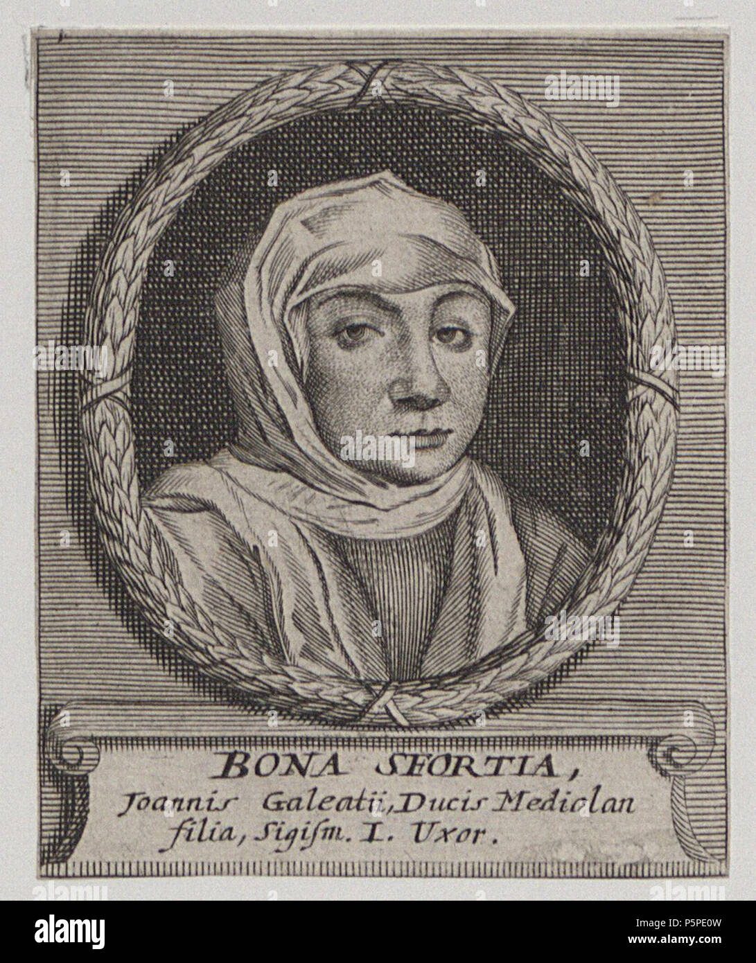 N/A. English: Bona Sforza on an engraving by Gilliam van der Gouwen Polski: Królowa Bona na rycinie Gilliama van der Gouwena (Regni Poloniae ius publicum a Nicolao de Chwalkowo Chwalkowski) Latina: Bona Sfortia, Joannis Galeatii, Ducis Mediolan filia, Sigism. I. Uxor. 1684.   William van der Gouwen  (1650–1720)    Alternative names Gouwen; Gilliam van der Gouwen  Description Dutch engraver  Date of birth/death circa 1650 after 1720  Location of birth Amsterdam  Work location Antwerp (1669–1670); Amsterdam (1681–1713)  Authority control  : Q555331 VIAF:66768458 ISNI:0000 0001 2341 8328 LCCN:n94 Stock Photo