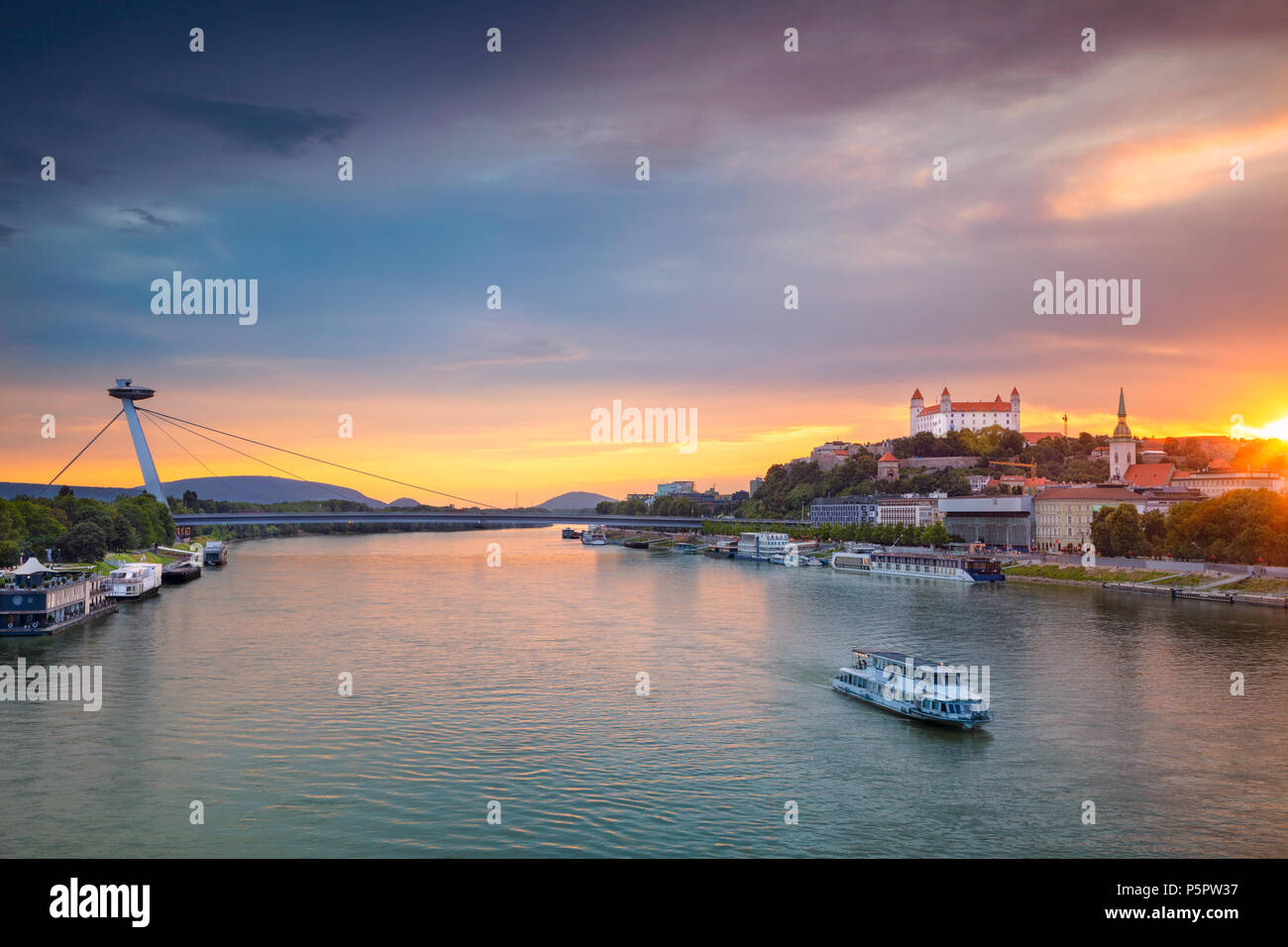 Bratislava. Cityscape image of Bratislava, capital city of Slovakia during sunset. Stock Photo