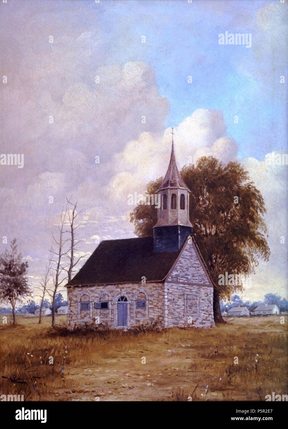 N/A. English: Painting, Berthier en haut, the first Protestant Church in Lower Canada, Henry Richard S. Bunnett, 1885, Oil on canvas, 36.5 x 26.2 cm Français : Peinture, Berthier-en-Haut, la première église protestante dans le Bas-Canada, Henry Richard S. Bunnett, 1885, Huile sur toile, 36.5 x 26.2 cm . 1885. Henry Richard S. Bunnett 194 Berthier en haut, the first Protestant Church in Lower Canada Stock Photo