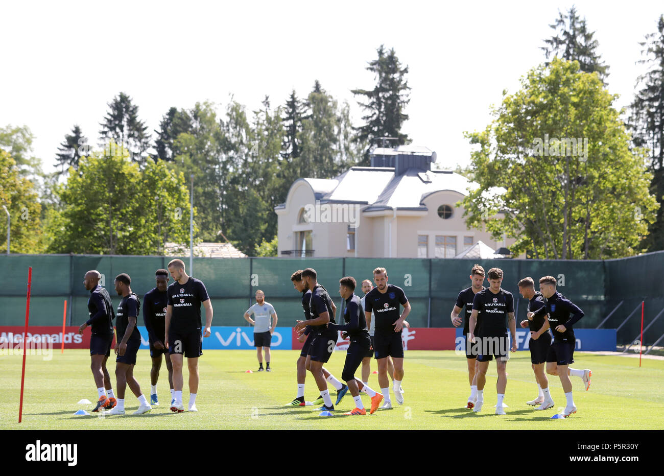 England players during the training session at Spartak Zelenogorsk Stadium. Stock Photo