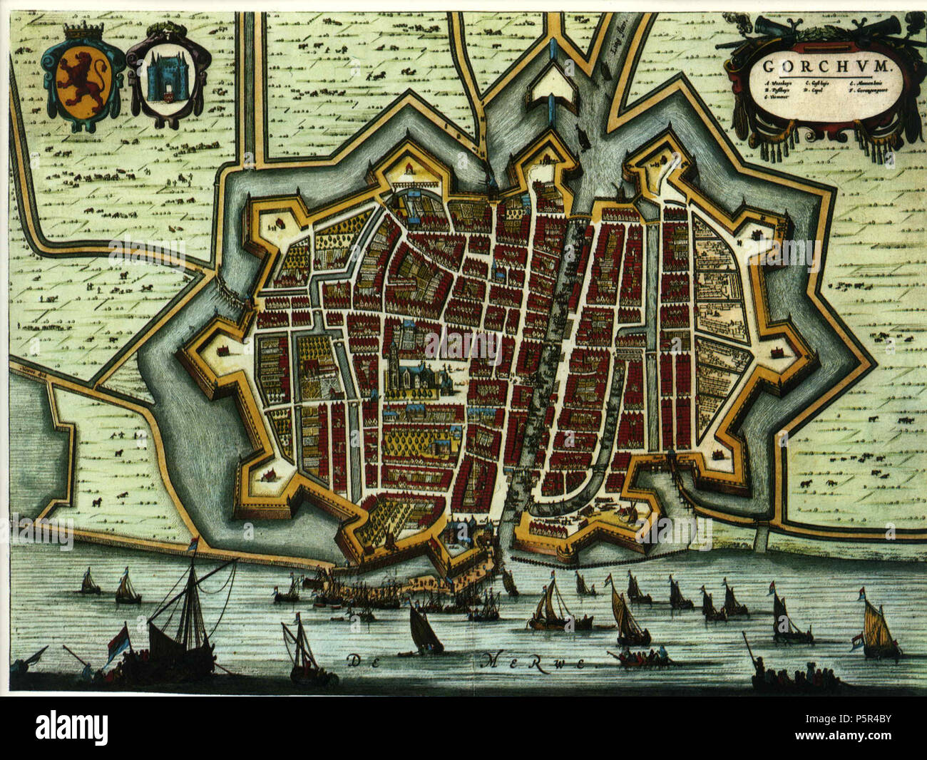N/A. Gorkum from 'Blaeu's Toonneel der Steden' (Dutch city maps, Edited by Willem and Joan Blaeu), 1652. 1652. Willem and Joan Blaeu 207 Blaeu 1652 - Gorkum Stock Photo