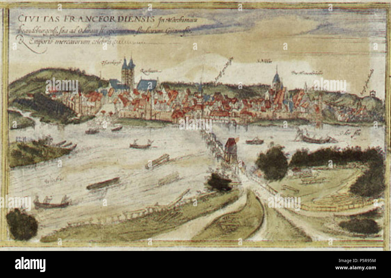 N/A. Deutsch: Ansicht der Stadt Frankfurt (Oder). Kolorierter Kupferstich von Frans Hogenberg aus dem Werk „Civitates Orbis Terrarum“ aus dem Jahr 1572 English: View of the city of Frankfurt (Oder). Colorized copperplate engraving by Frans Hogenberg from the book 'Civitates Orbis Terrarum' from 1572 . between 1540 and 1572.   Frans Hogenberg  (before 1540–1590)    Alternative names Franz Hogenberg, Frans Hogenbergh, Frans Hogenberch  Description Flemish engraver and cartographer  Date of birth/death before 1540 1590  Location of birth/death Mechelen Cologne  Work period 1568-1588  Work locatio Stock Photo