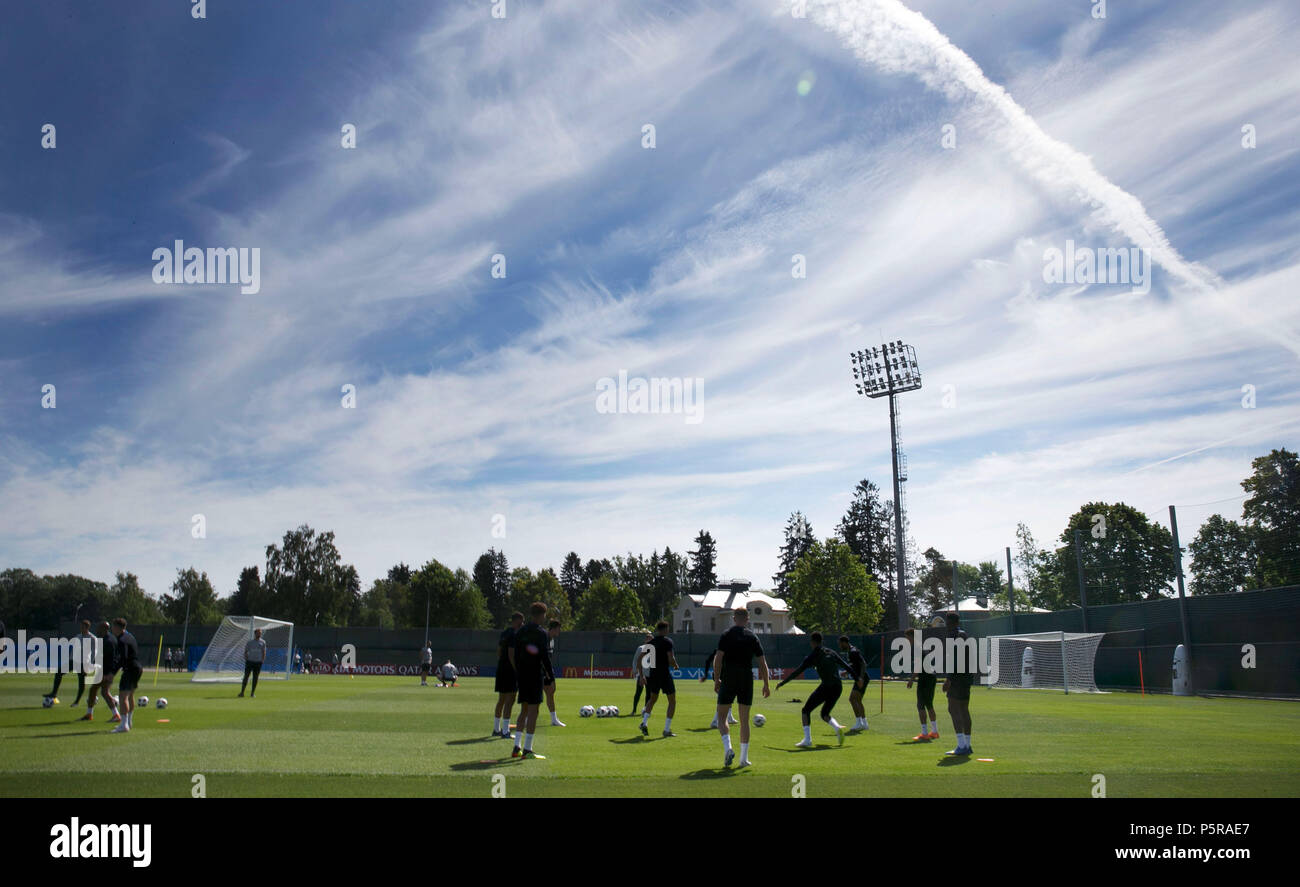 England players during the training session at Spartak Zelenogorsk Stadium. Stock Photo