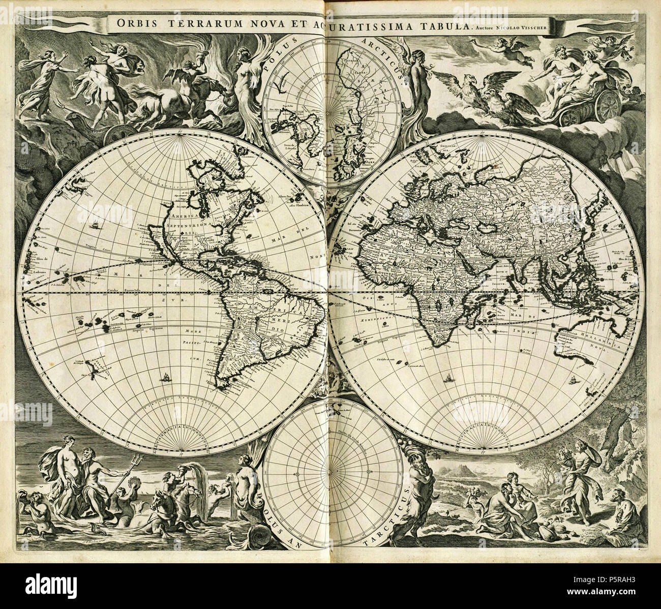 N/A. title=Orbis Terrarum Nova et Accuratissima Tabula;size=47x57cm . 1700. Visscher, N 20 1700 Orbis Terrarum Visscher mr Stock Photo