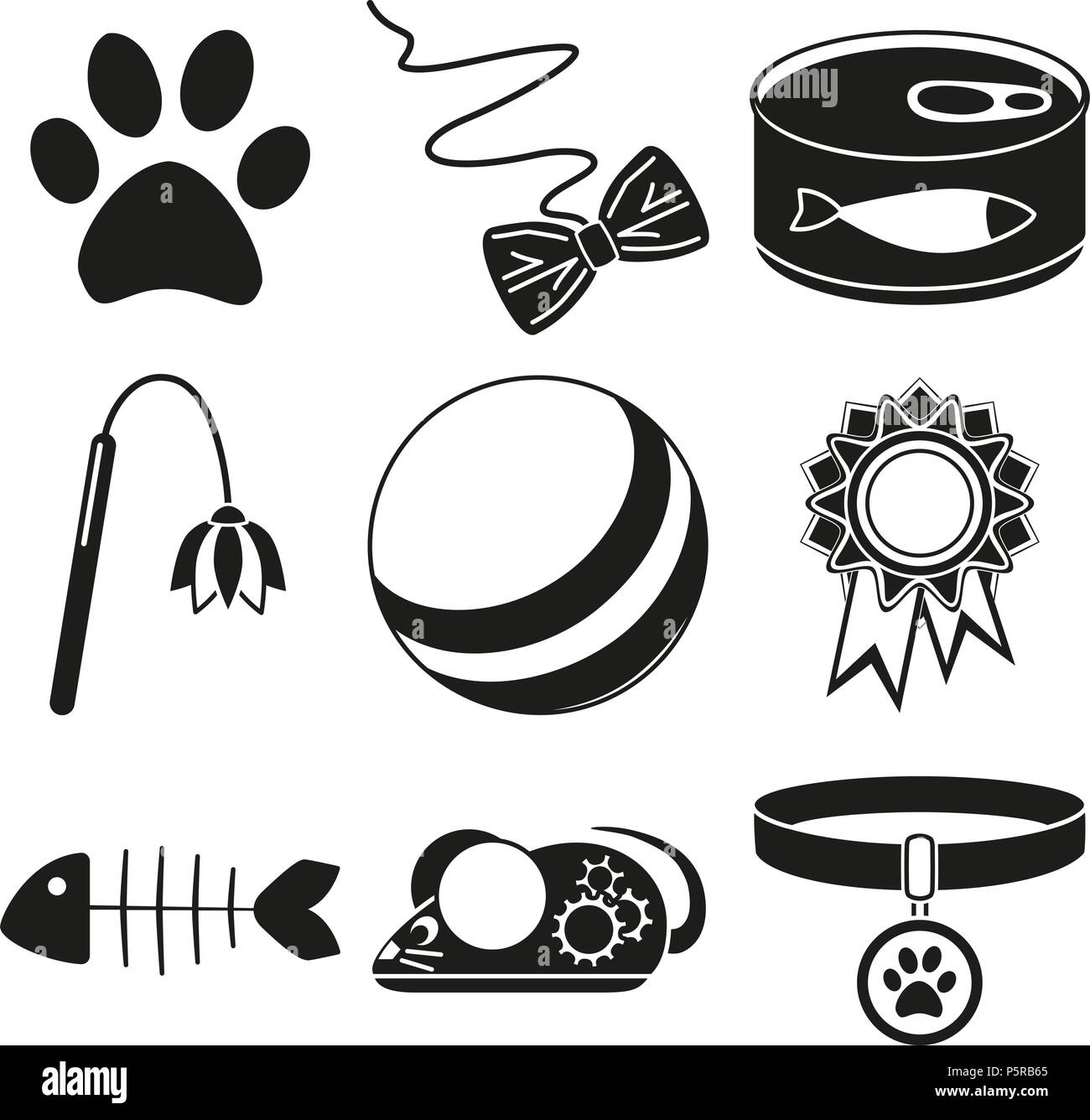 Black and white 9 cat care silhouette elements Stock Vector
