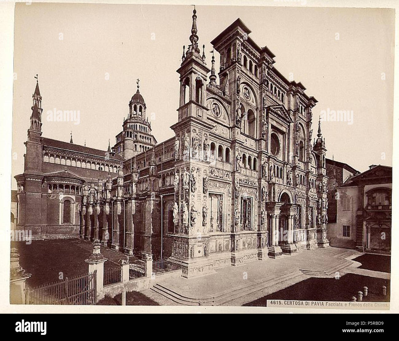 N/A. Italian photographer N/A 240 Brogi, Giacomo (1822-1881) - n. 4615 - Certosa di Pavia - Facciata e fianco della Chiesa - 1880s Stock Photo