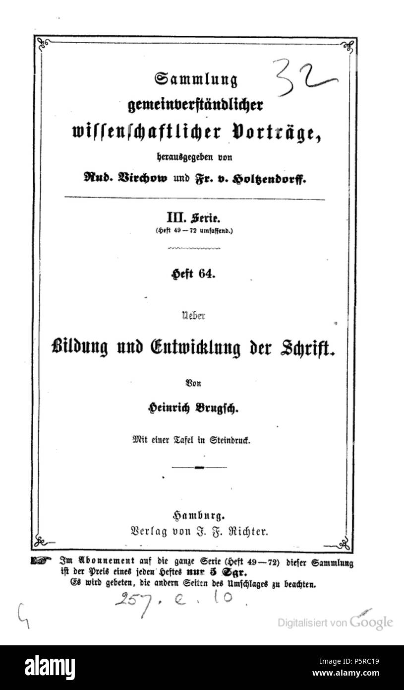 243 Brugsch Bildung Entwicklung Schrift 1868 titlepage Stock Photo