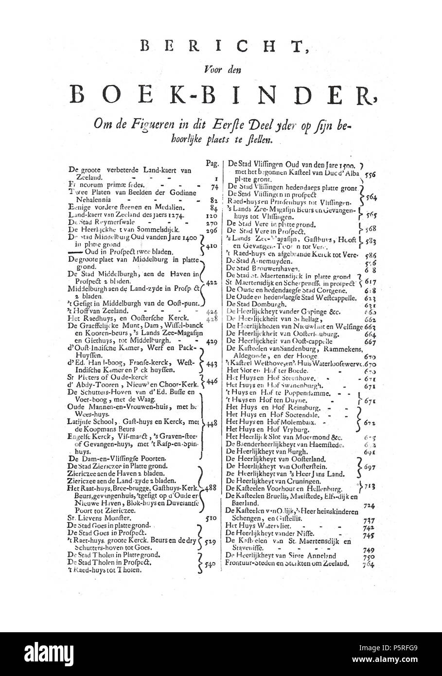 N/A. English: Index images Nederlands: Index van de afbeeldingen . 1696. Smallegange, M 12 1 Bericht Voor den Boek-binder Stock Photo