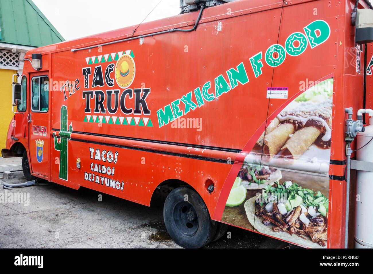 Stuart Florida,The Taco Truck Mexican Food,food truck,pop-up restaurant,street food industry,ethnic cuisine,visitors travel traveling tour tourist tou Stock Photo