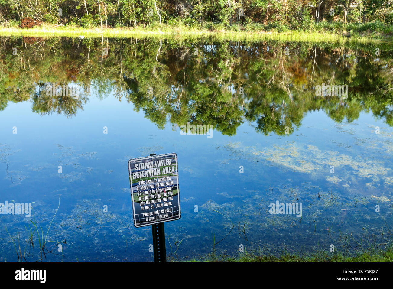 Stuart Florida,storm water retention area St. Saint Lucie River,aquifer,groundwater,runoff prevention,water quality improvement,removal of pollutants, Stock Photo