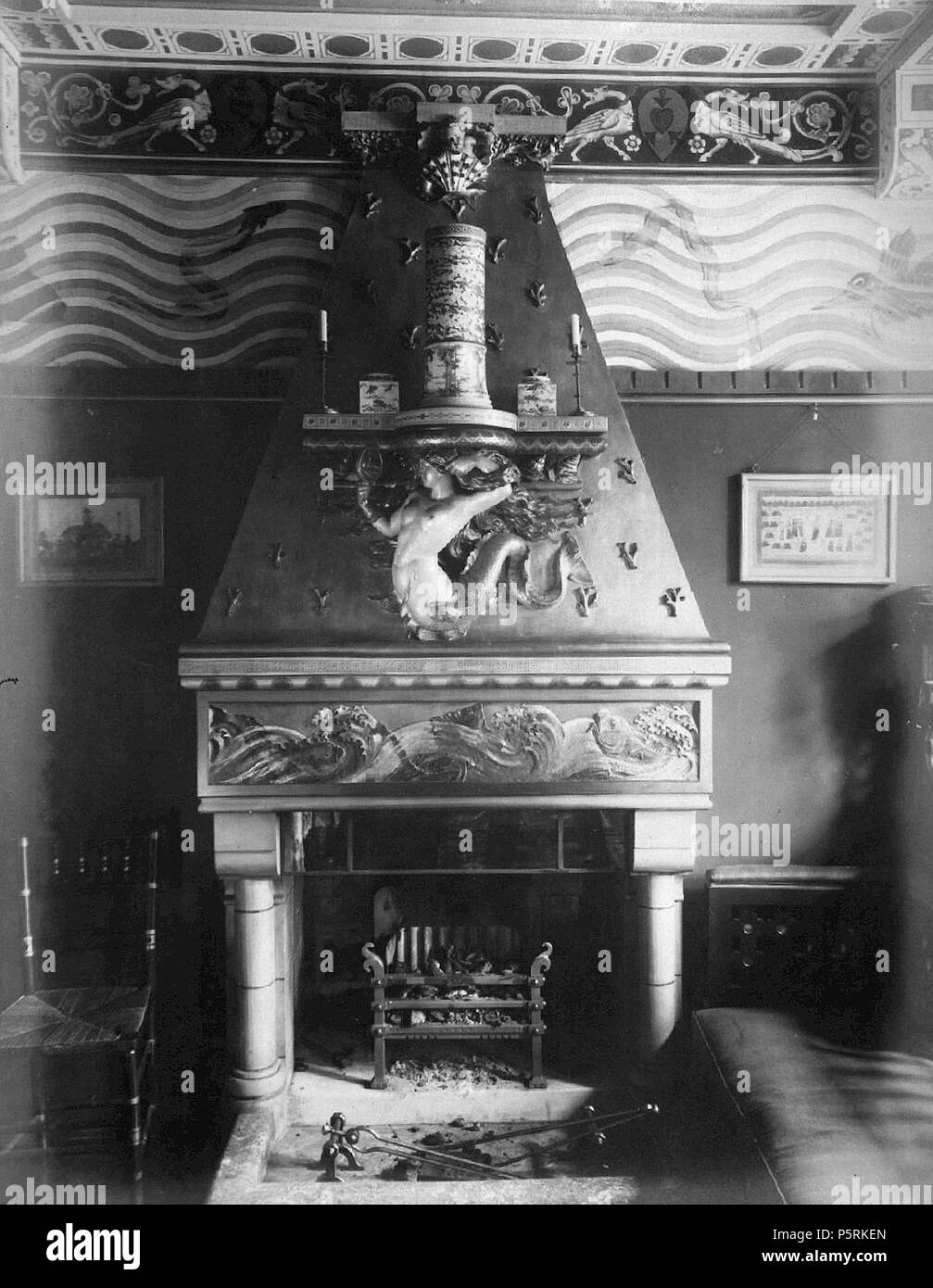N/A. Chimneypiece of Burges bedroom of Tower House, Kensington, William Burges. 1885. R. P. Pullan 250 Burges bedroom chimneypiece Stock Photo