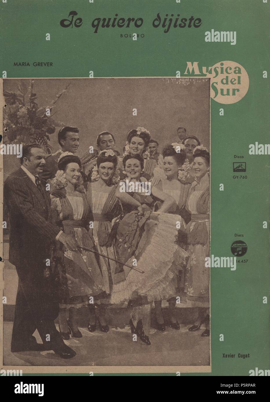 Partitura musical y cancionero. Te quiero, dijiste, bolero de María Grever, interpretado por la orquesta de Xavier Cugat. Barcelona, 1946. Stock Photo