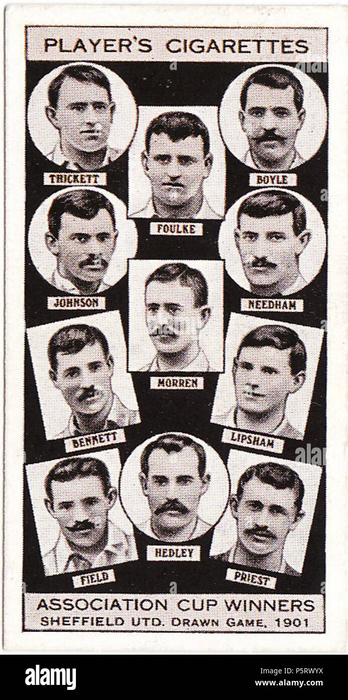 N/A. English: Cigarette card depicting the Sheffield United football team .  1930. Players tobacco company 31 1901 FA Cup Final2 Stock Photo