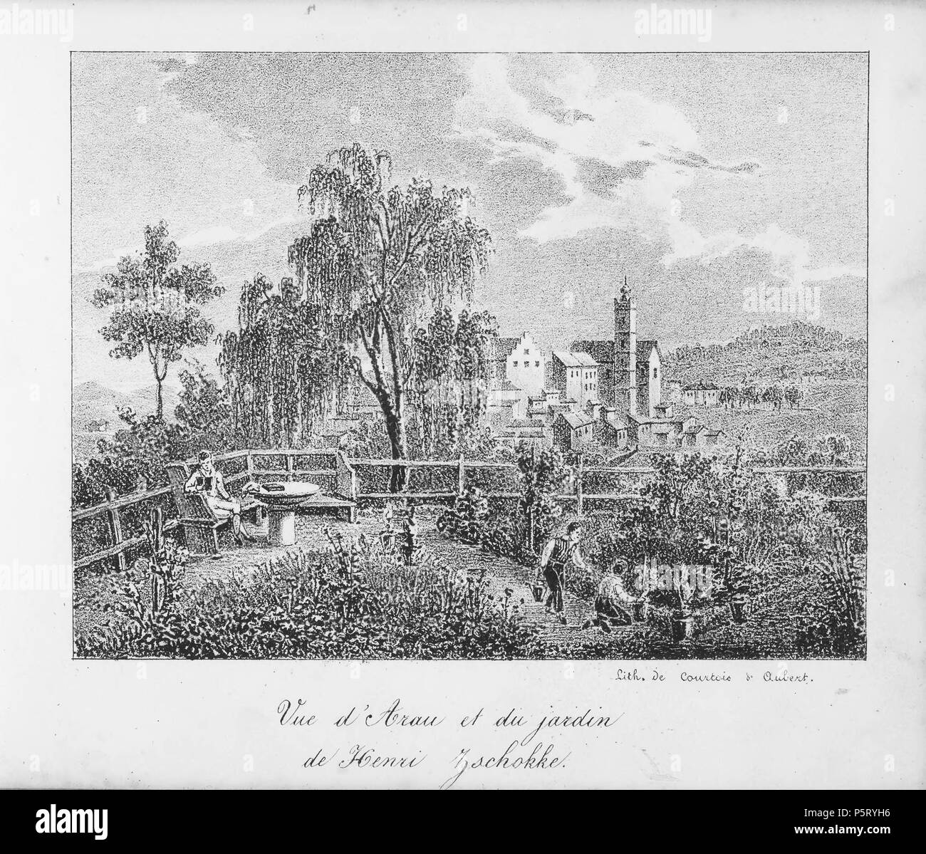 Lithography of swiss landscape Black and White Stock Photos & Images ...