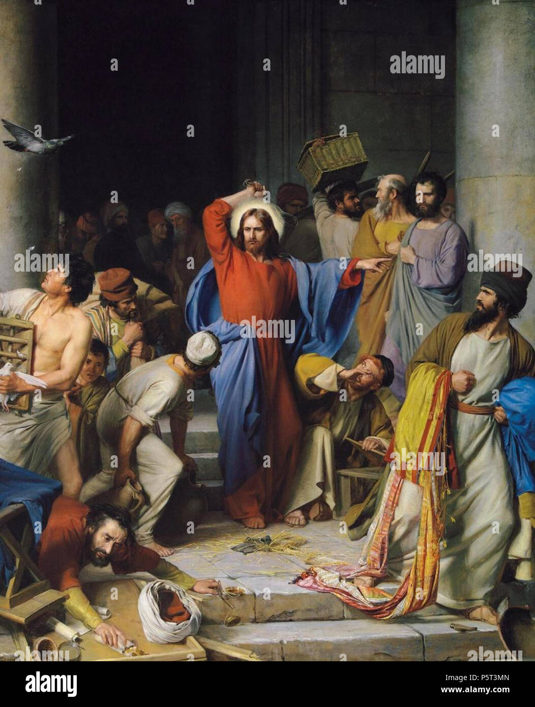 N/A. English: Jesus casting out the money changers at the temple . 1800s.   Carl Bloch  (1834–1890)     Alternative names Carl Heinrich Bloch  Description Danish painter  Date of birth/death 23 May 1834 22 February 1890  Location of birth/death Copenhagen, Denmark Copenhagen  Work location Copenhagen  Authority control  : Q547055 VIAF:54420290 ISNI:0000 0001 0800 387X ULAN:500050679 LCCN:nr2002025701 Open Library:OL5067552A WorldCat 281 CastingoutMoneyChangers Stock Photo