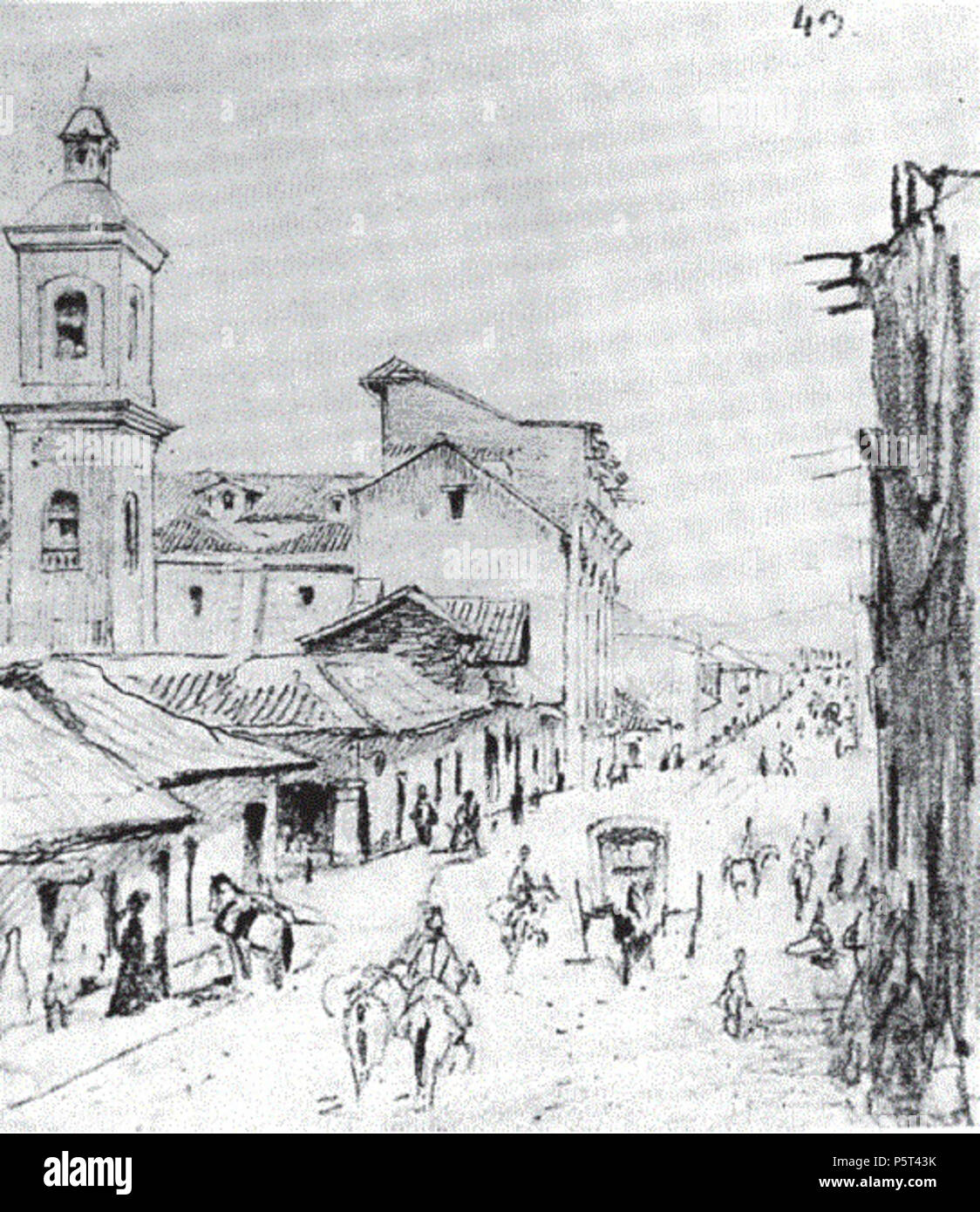 N/A. English: Ahumada street in XIX century. Español: Calle Ahumada en el siglo XIX . 19th century. Johann Moritz Rugendas 282 Catedral rugendas Stock Photo