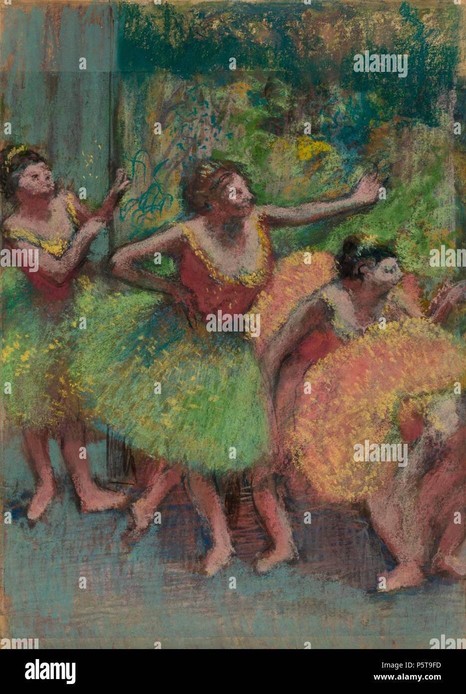 N/A. English: Dancers in Green and Yellow by Edgar Degas, c. 1903, pastel and charcoal on three pieces of tracing paper, mounted to paperboard, 38 7/8 x 28 1/8 inches (98.8 x 71.5 cm), Solomon R. Guggenheim Museum . circa 1903. Edgar Degas 431 Dancers in Green and Yellow by Edgar Degas, c. 1903 Stock Photo