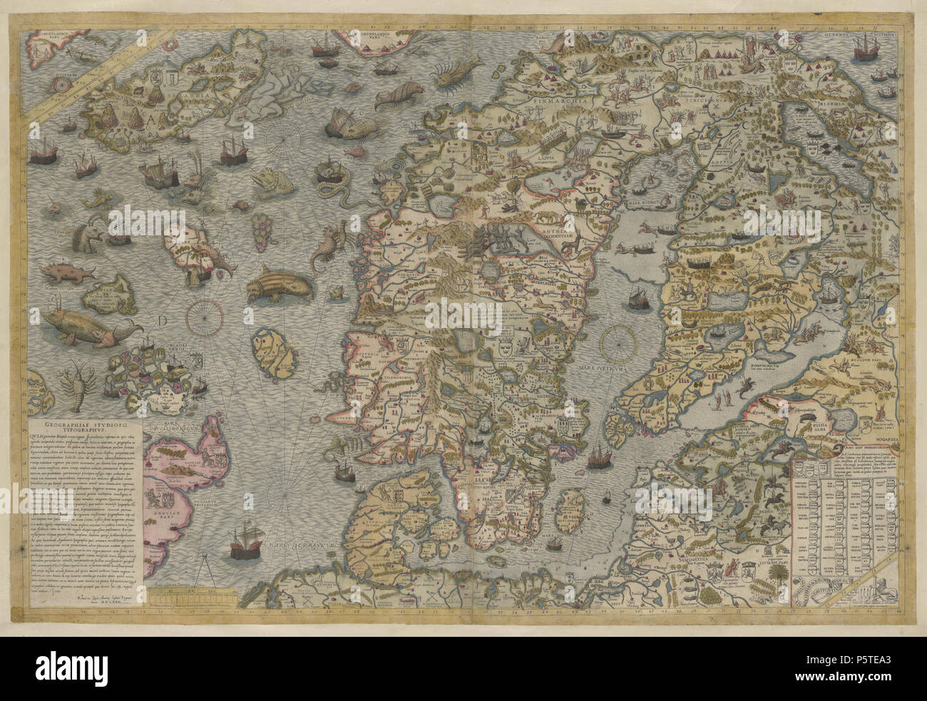 N/A. English: A faithful reproduction of Carta marina (a wallmap of  Scandinavia by Olaus Magnus published in 1539) published by French engraver  Antony Lafreri in Rome in 1572. 1572, based on a