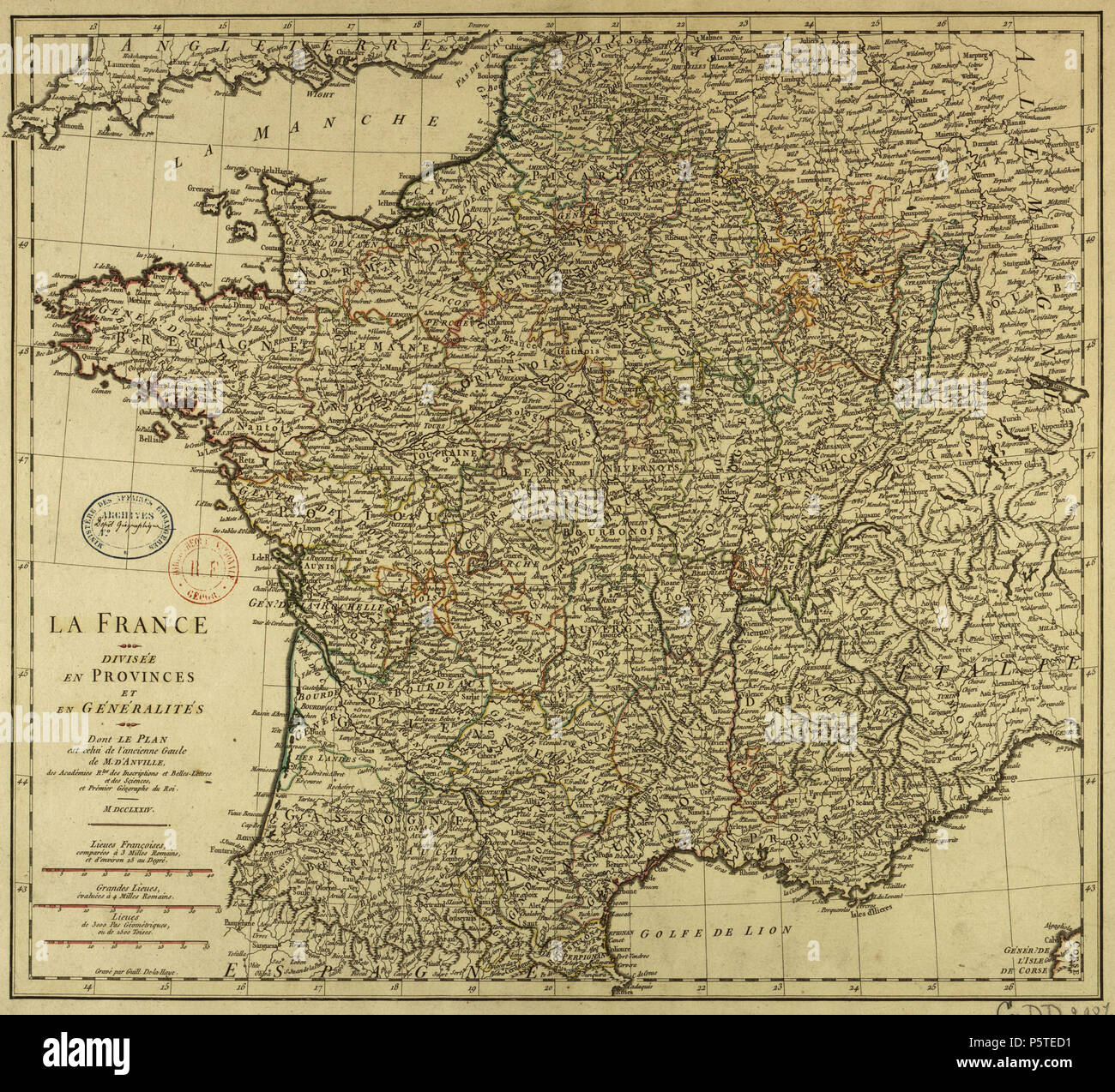 Carte De La France Divisee En Provinces Et En Generalites Jean Baptiste Bourguignon D Anville 1774 1 Stock Photo Alamy