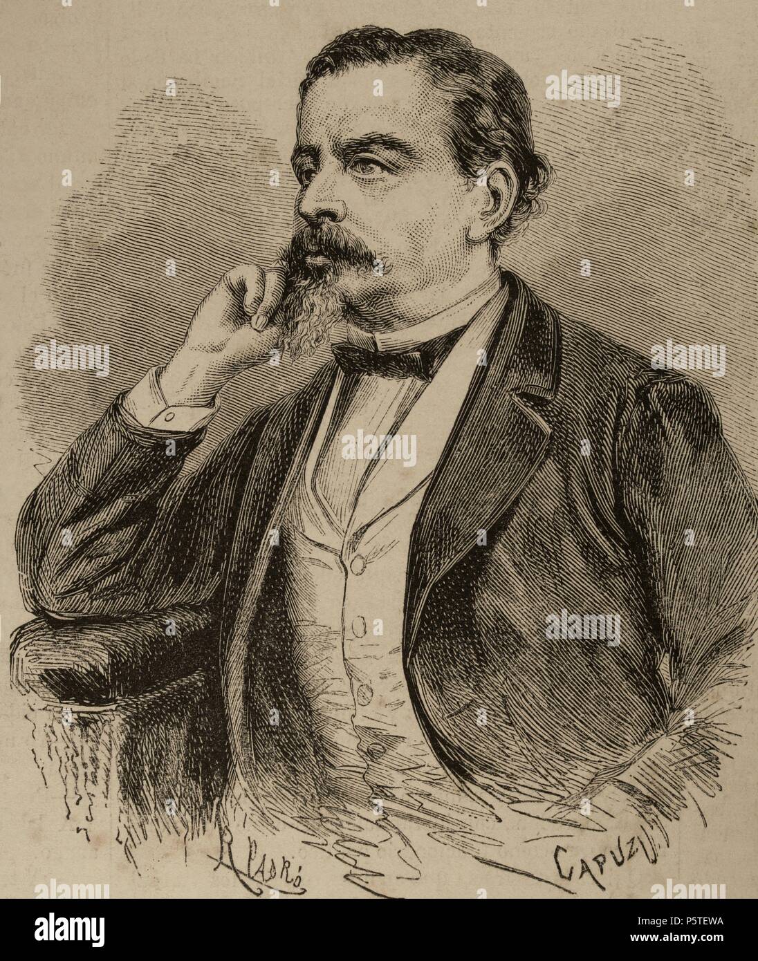 Francisco Camprodon Lafont (1816-1870). Spanish writer. Engraving by Capuz (1824-1899). The Spanish and American Illustration, 1870. Stock Photo