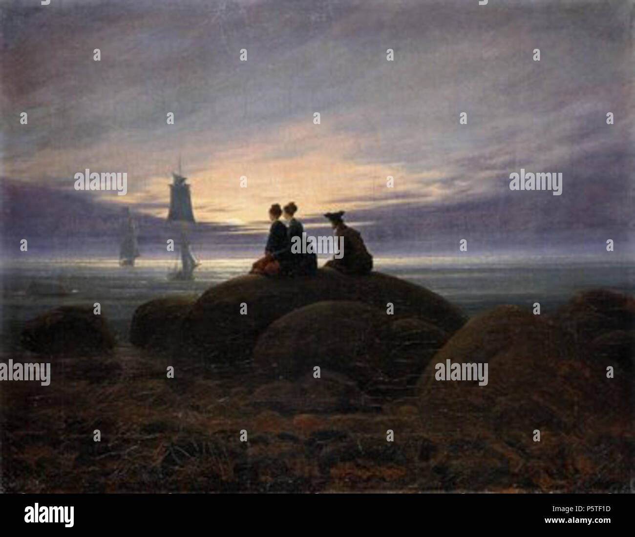 N/A. English: Moonrise by the Sea . 1822. Caspar David Friedrich 280 Caspar David Friedrich Moonrise by the Sea Stock Photo