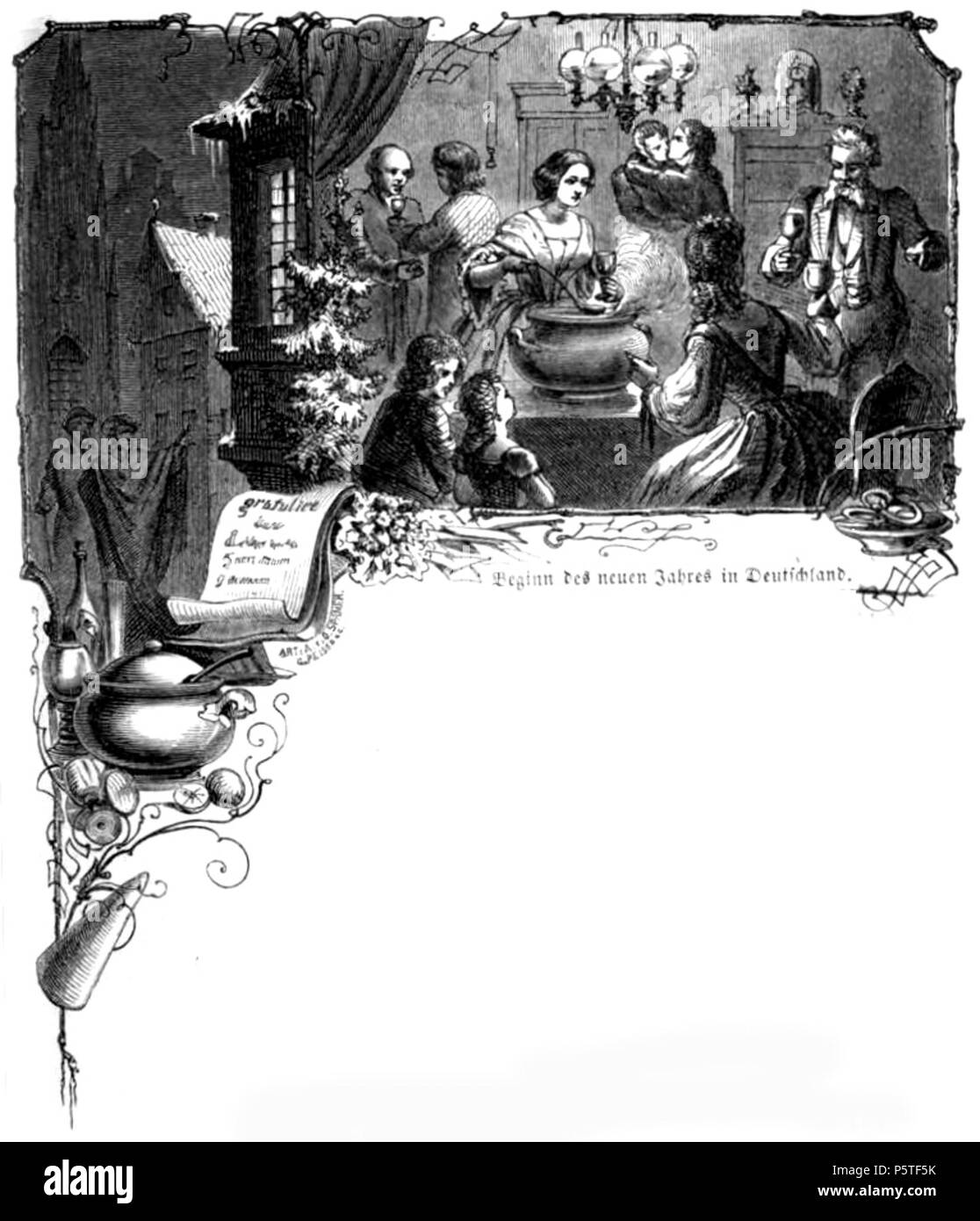 N/A. Beginn des neuen Jahres in Deutschland . 1863. Unknown 414 Das festliche Jahr img029 Beginn des neuen Jahres in Deutschland Stock Photo