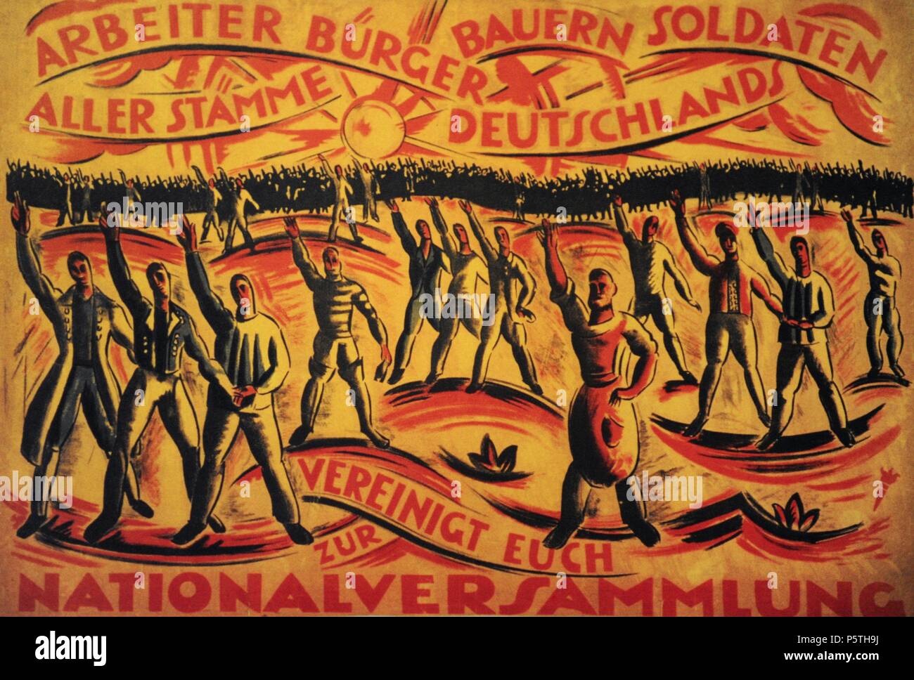 Poster for the National Assembly elections. January 19, 1919. Workers, citizens, farmers soldiers of German origin, unite in the National Assembly! Germany. Stock Photo