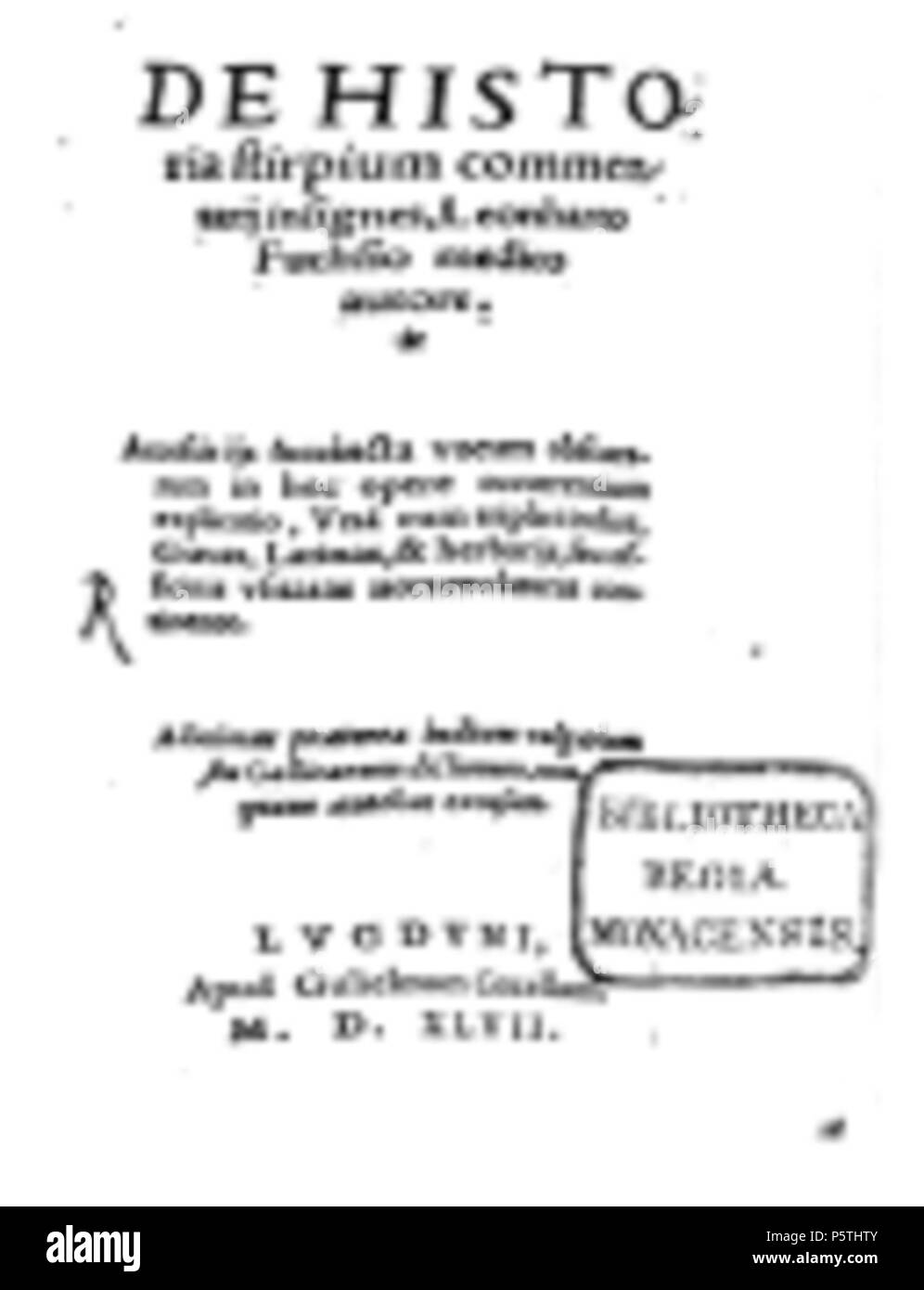 421 De Historia Stirpium Commentarii Insignes, cover page, 1542 Stock Photo