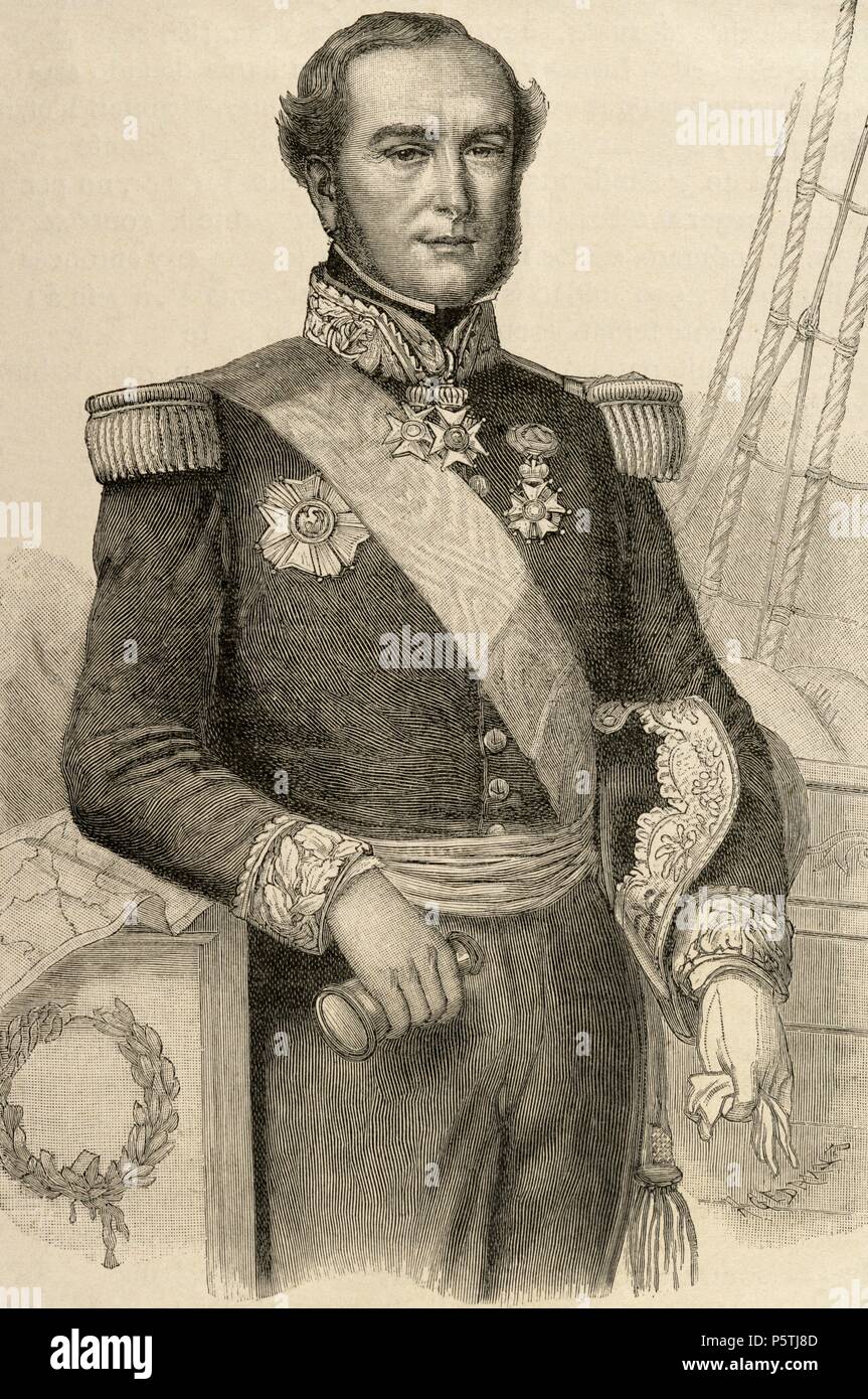 Ferdinand-Alphonse Hamelin (1796-1864). French Admiral. Engraving in The Universal History. 19th century. Stock Photo