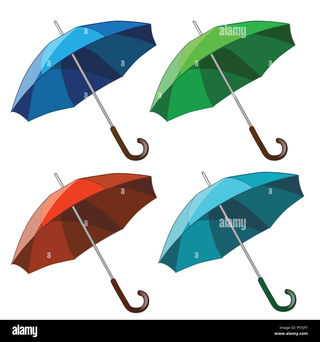 Set of colorful umbrellas isolated on white background. Vector cartoon