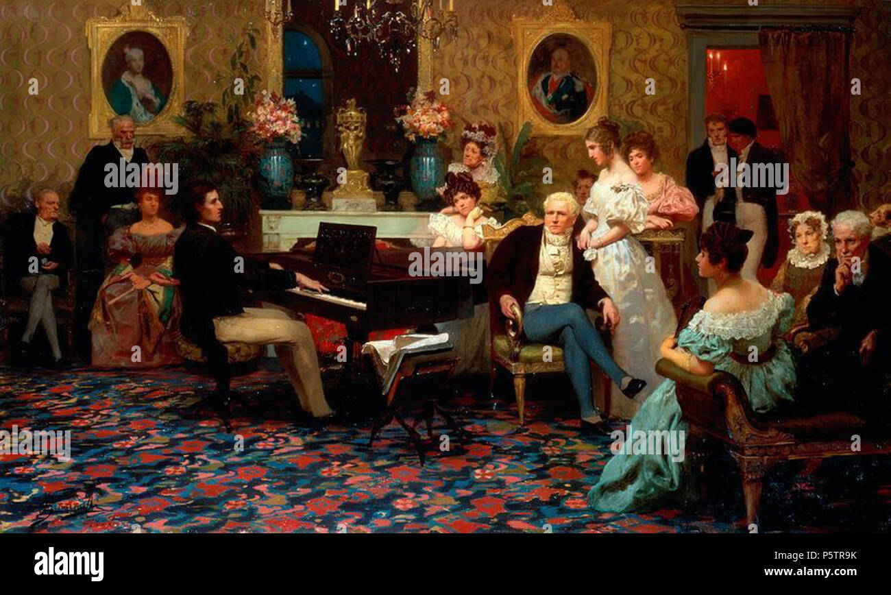 Chopin concert .  English: Polish composer Frédéric Chopin playing his works before the aristocratic Polish family Radziwis in 1829. . 1887. N/A 342 Chopin concert Stock Photo