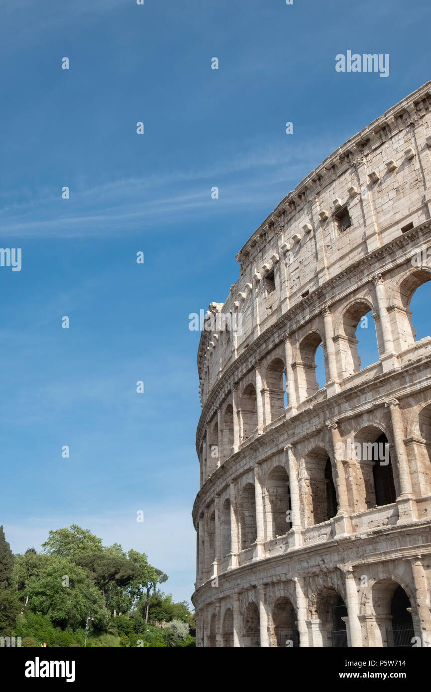 Exterior of the ancient Colosseum in Rome - the largest amphitheatre ever built Stock Photo